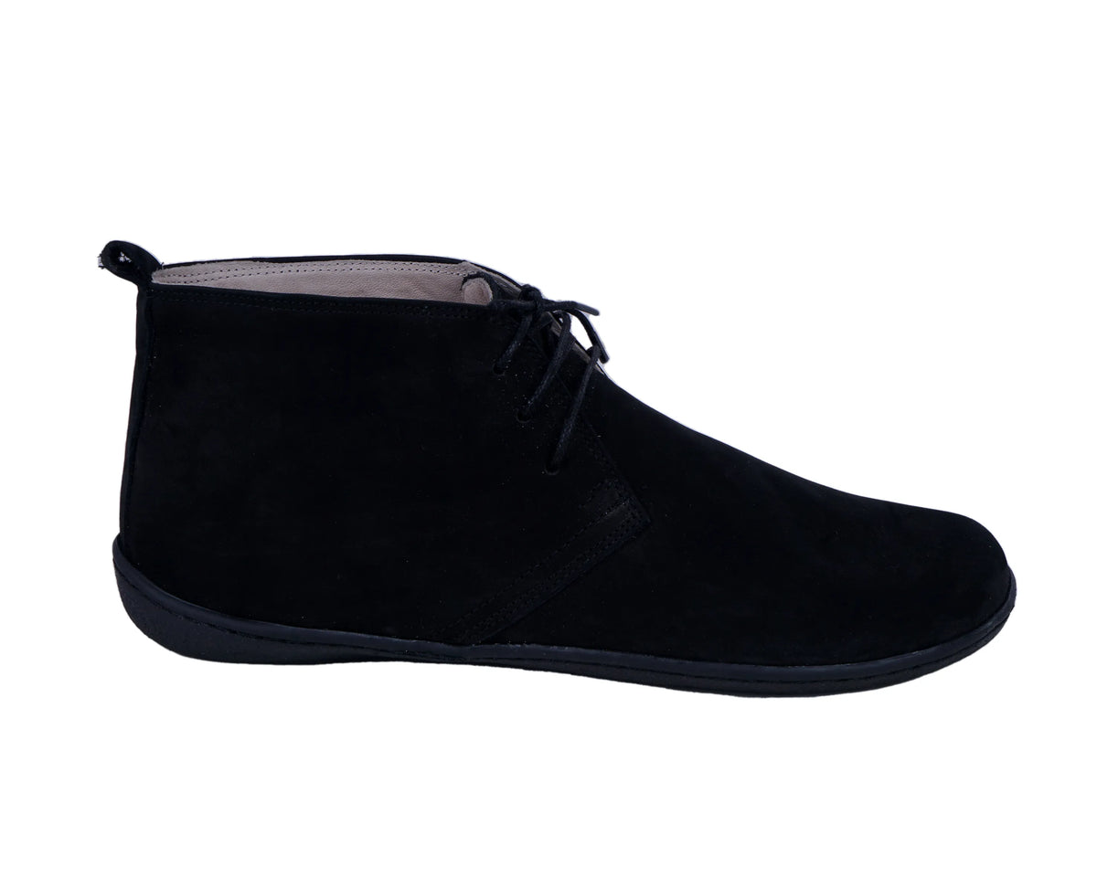 Nubuck Barefoot Bootie Laces Shoes – 6 mm Rubber Sole – Black
