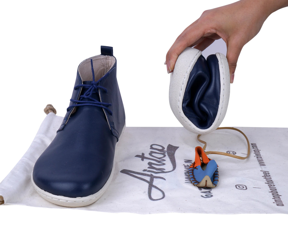Smooth Barefoot Bootie Laces Shoes – 6 mm Rubber Sole – Navy Blue