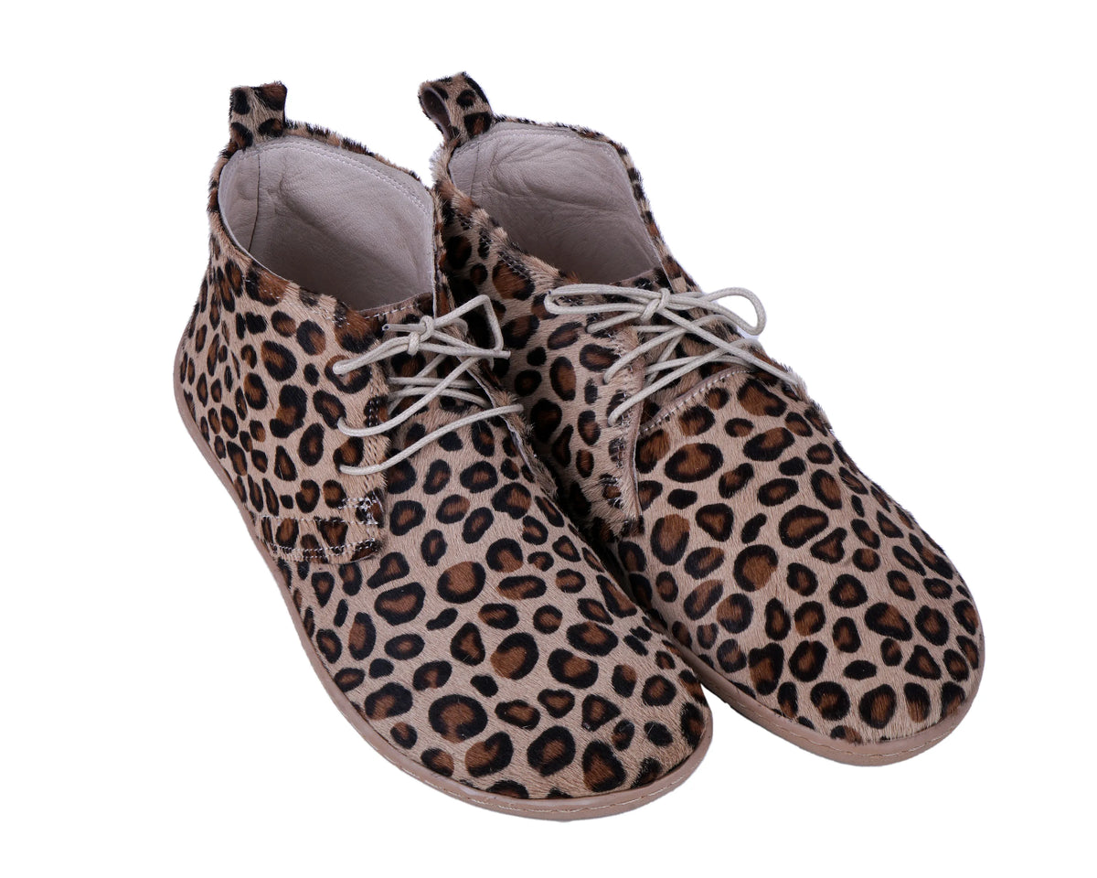 Hair Barefoot Bootie Laces Shoes – 6 mm Rubber Sole – Leopard
