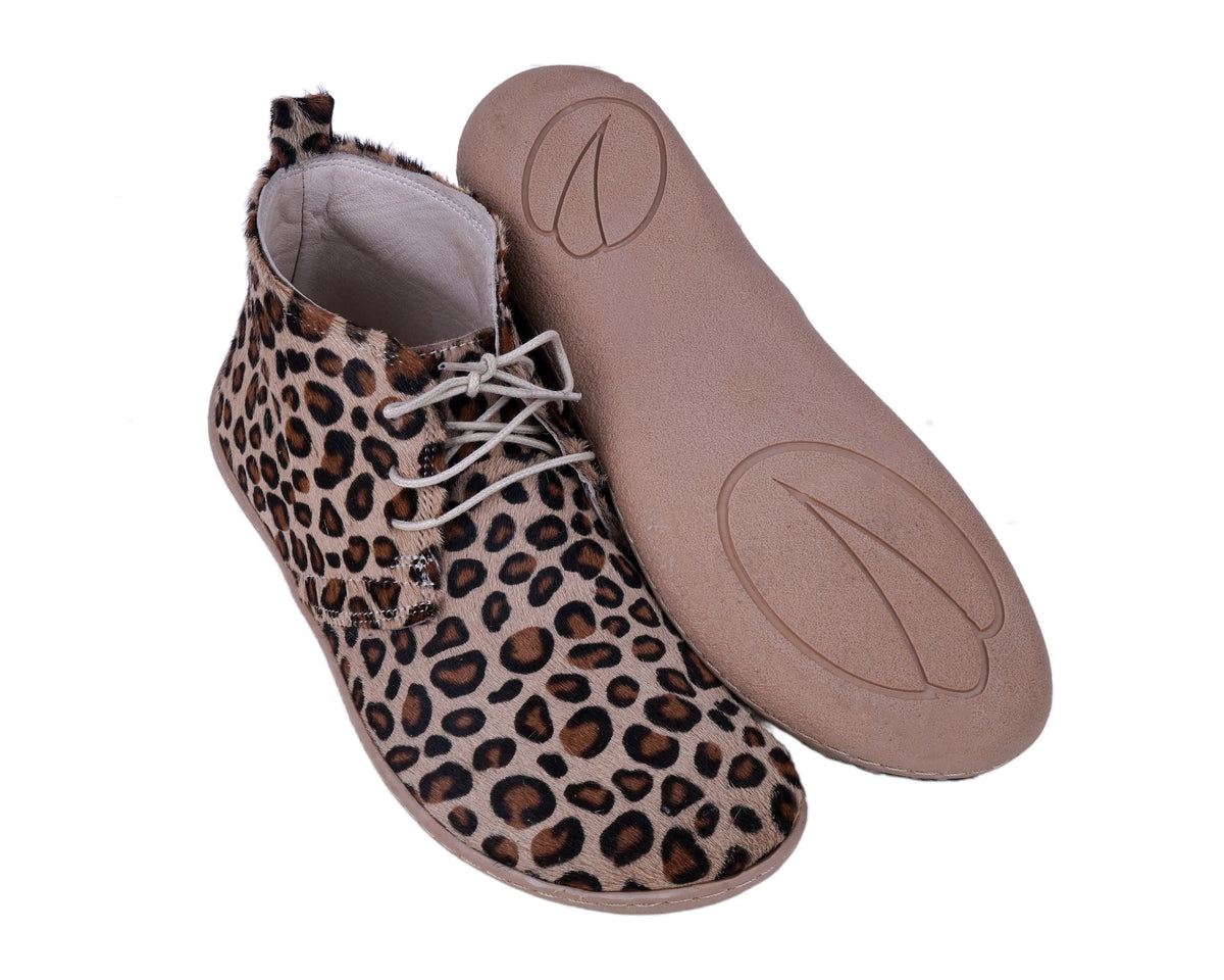 Hair Barefoot Bootie Laces Shoes – 6 mm Rubber Sole – Leopard