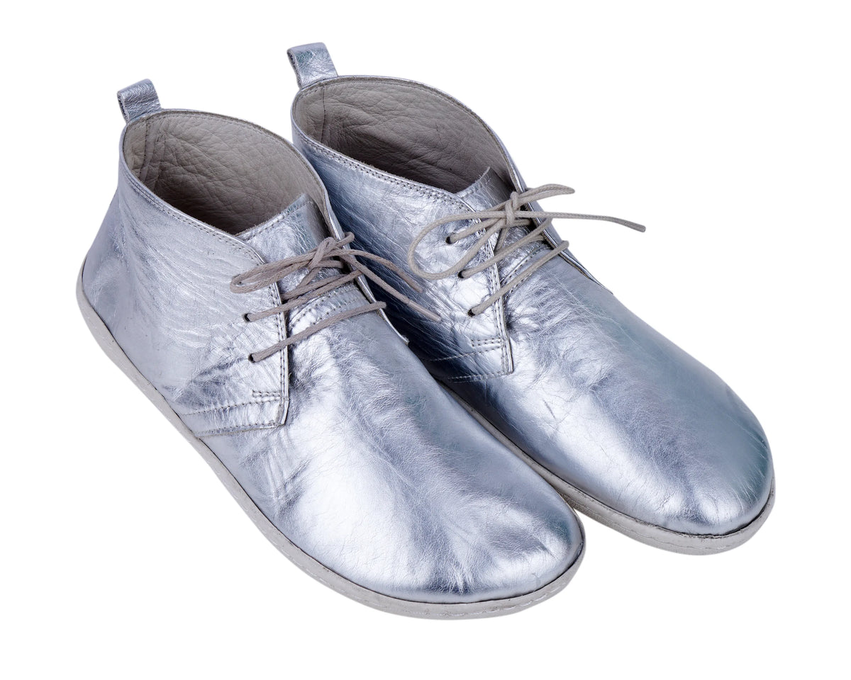 Bright Barefoot Bootie Laces Shoes – 6 mm Rubber Sole – Silver