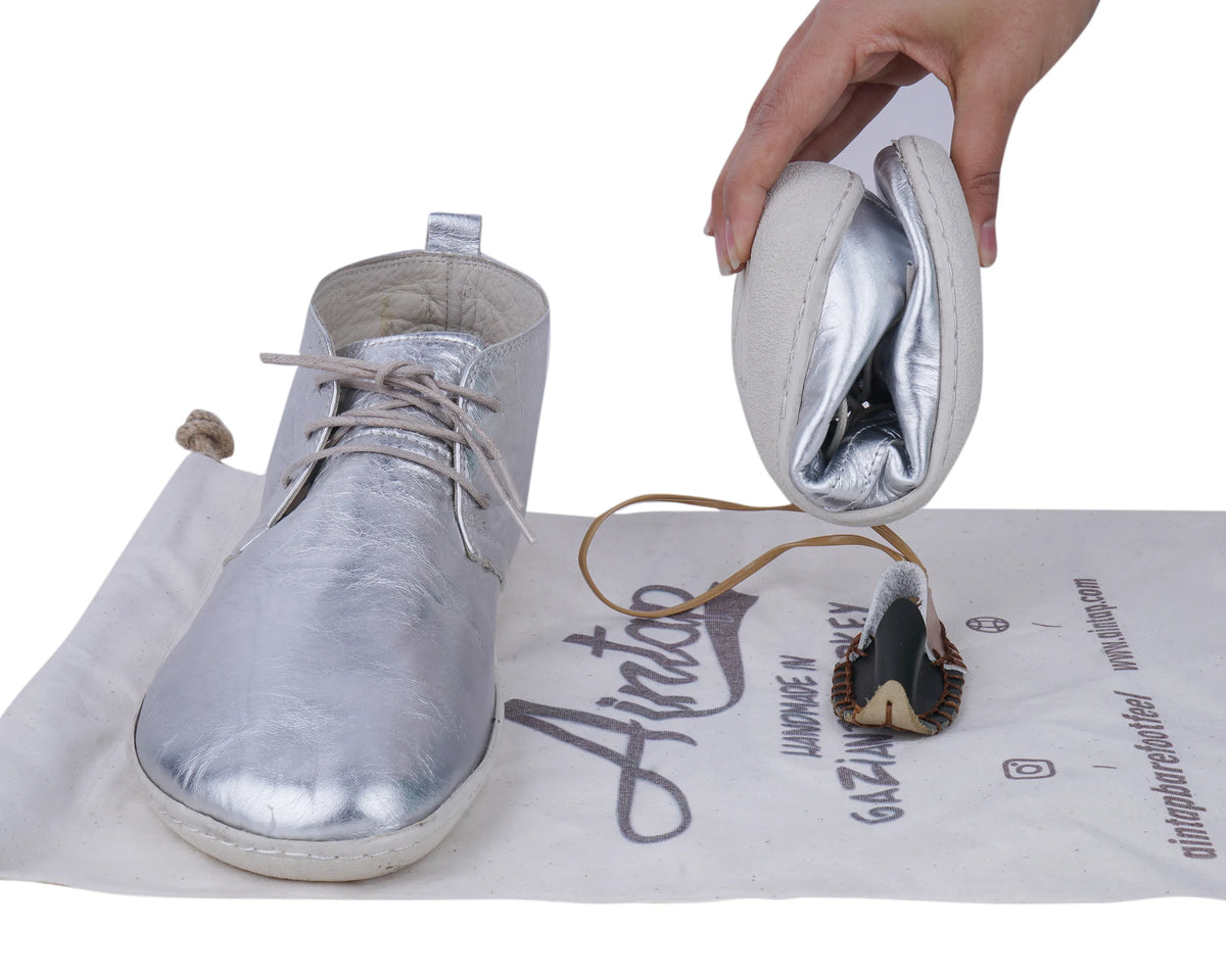 Bright Barefoot Bootie Laces Shoes – 6 mm Rubber Sole – Silver