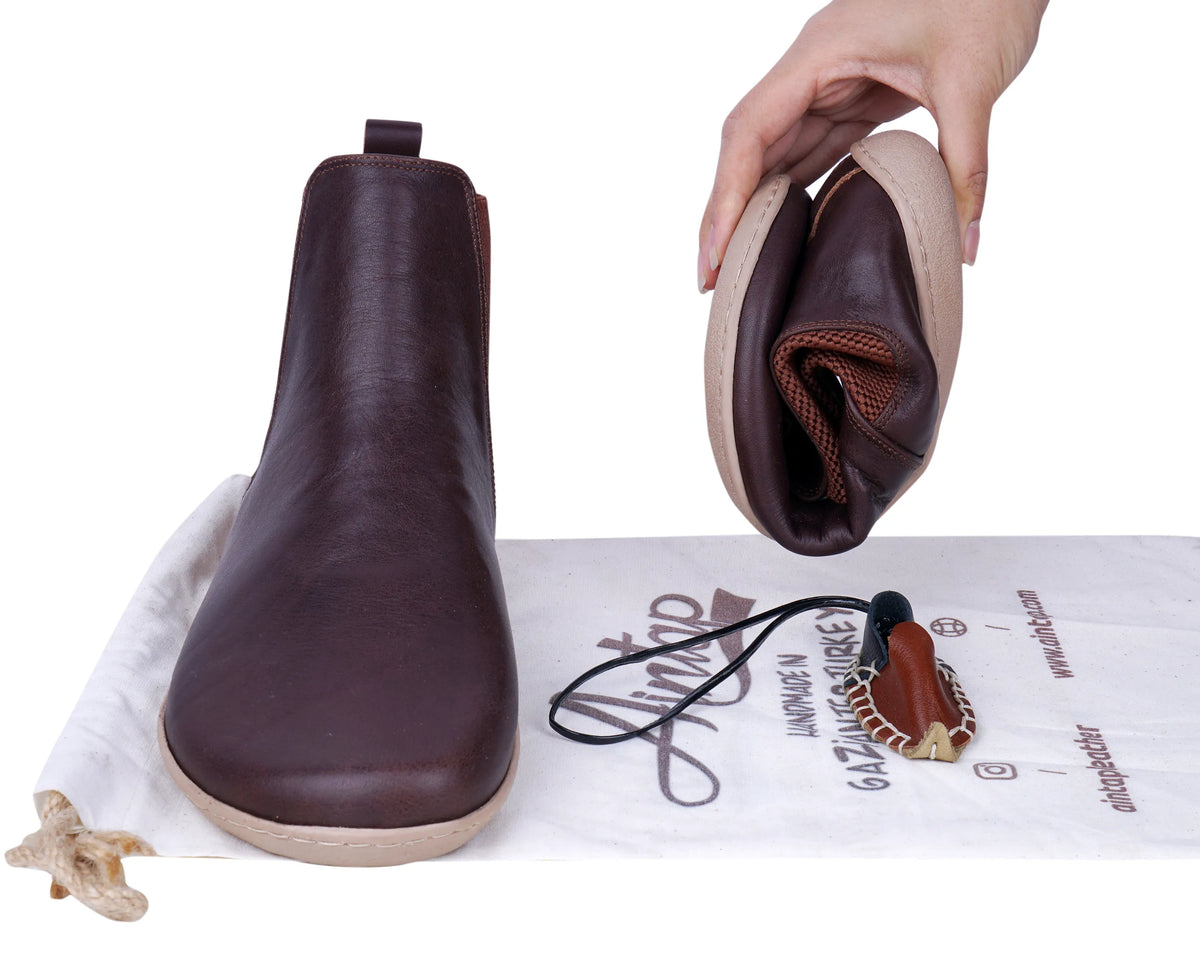 Smooth Barefoot Chelsea Boots Shoes – 6mm Rubber Sole – Dark Brown