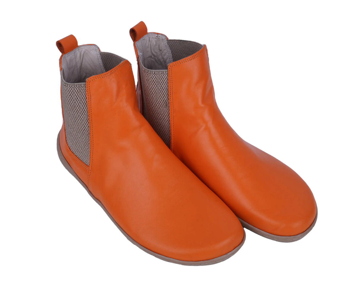 Smooth Barefoot Chelsea Boots Shoes – 6mm Rubber Sole – Orange