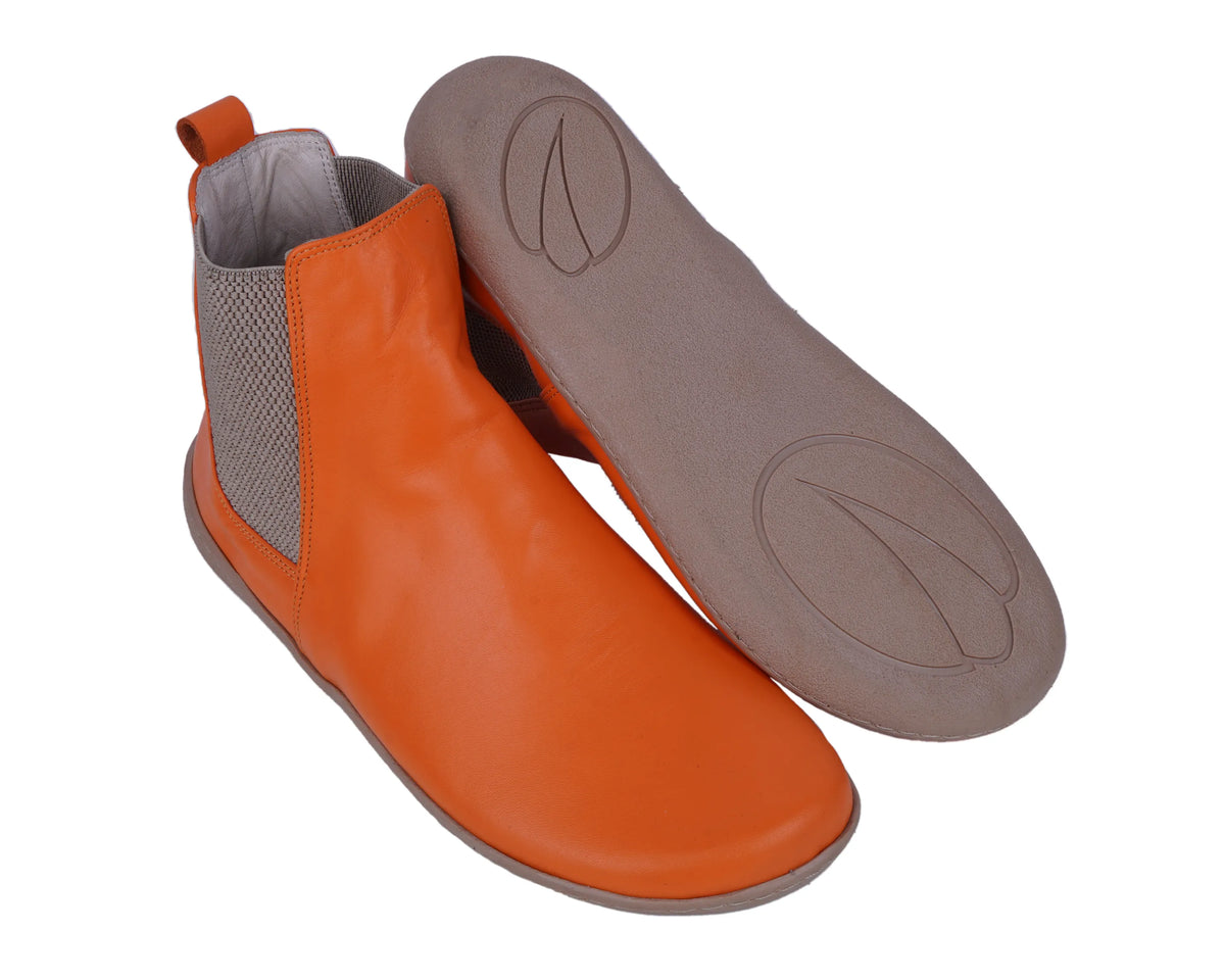 Smooth Barefoot Chelsea Boots Shoes – 6mm Rubber Sole – Orange