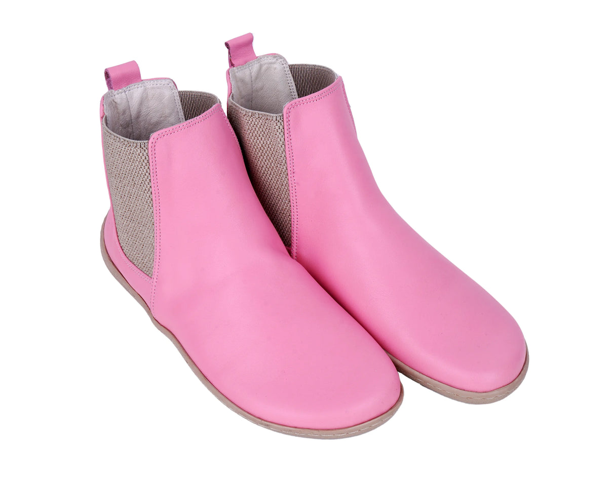 Smooth Barefoot Chelsea Boots Shoes – 6mm Rubber Sole – Pink