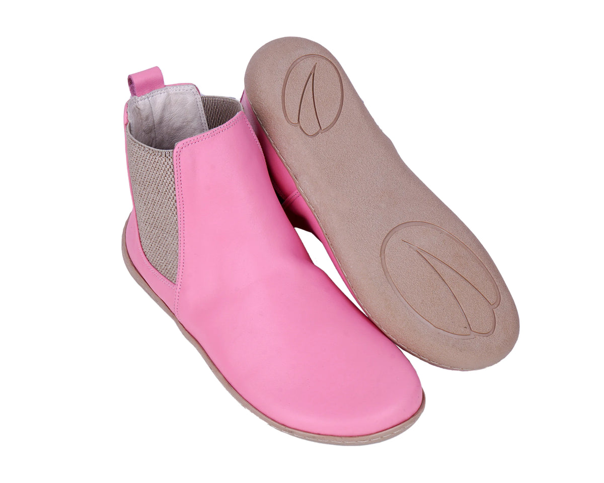 Smooth Barefoot Chelsea Boots Shoes – 6mm Rubber Sole – Pink