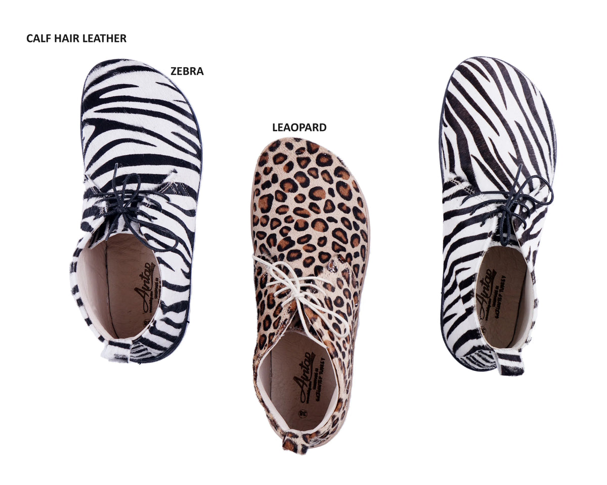 Hair Barefoot Bootie Laces Shoes – 6 mm Rubber Sole – Leopard