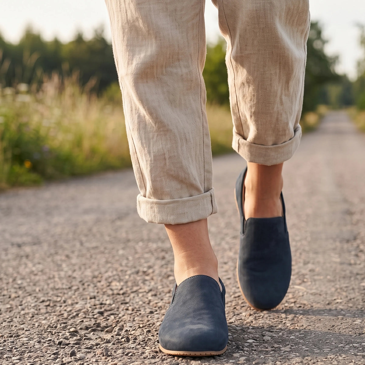 Nubuck Barefoot Slip-On Shoes – Rubber Sole – Jeans
