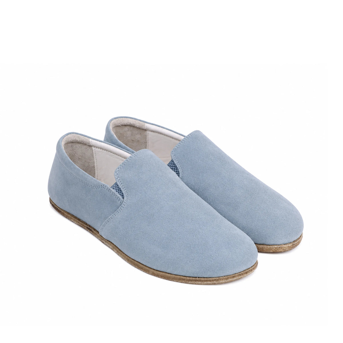 Suede Barefoot Slip-On Shoes – Classic Sole — Leather Sole – Sea Blue