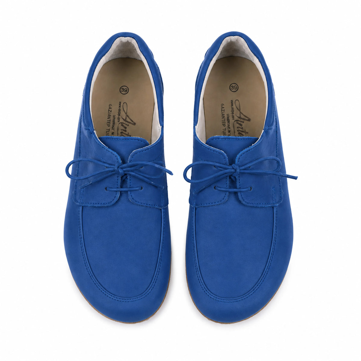 Smooth Barefoot Laces Penny Loafer Shoes – Rubber Sole – Bright Blue