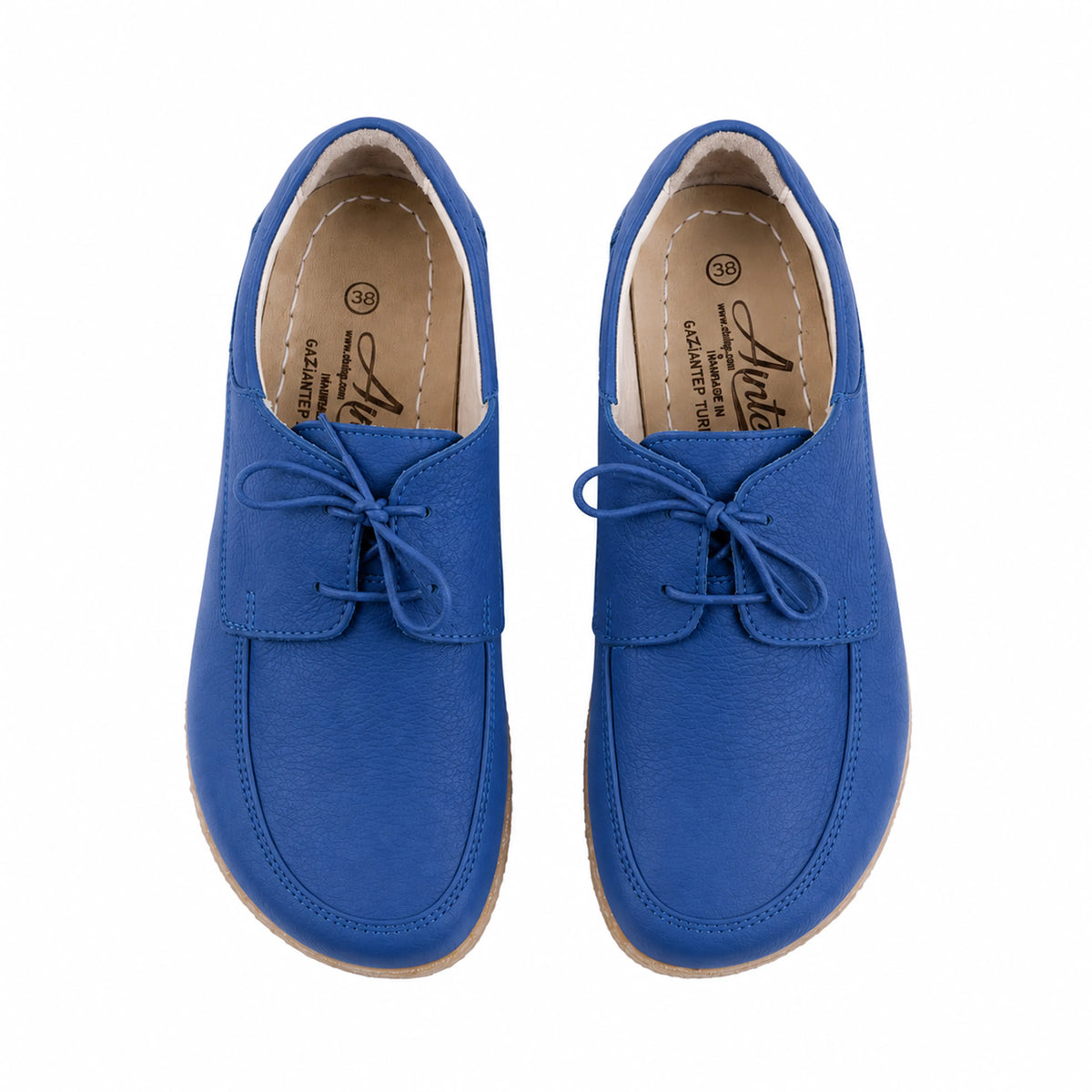 Smooth Barefoot Laces Penny Loafer Shoes – Classic Sole — Leather Sole – Bright Blue