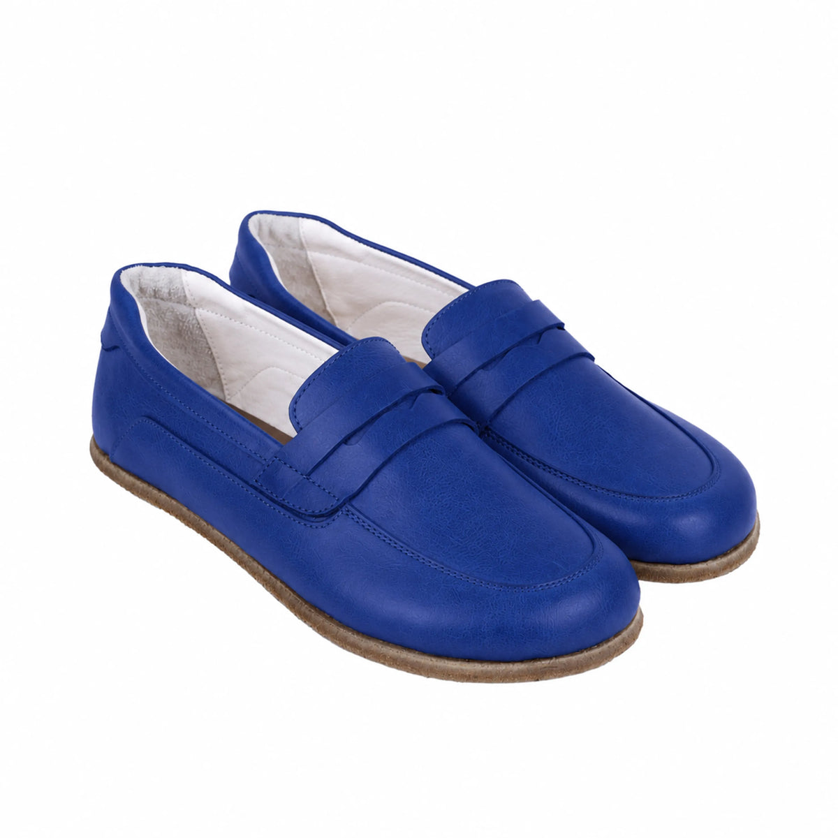 Smooth Barefoot Penny Loafer Shoes – Classic Sole — Leather Sole – Bright Blue
