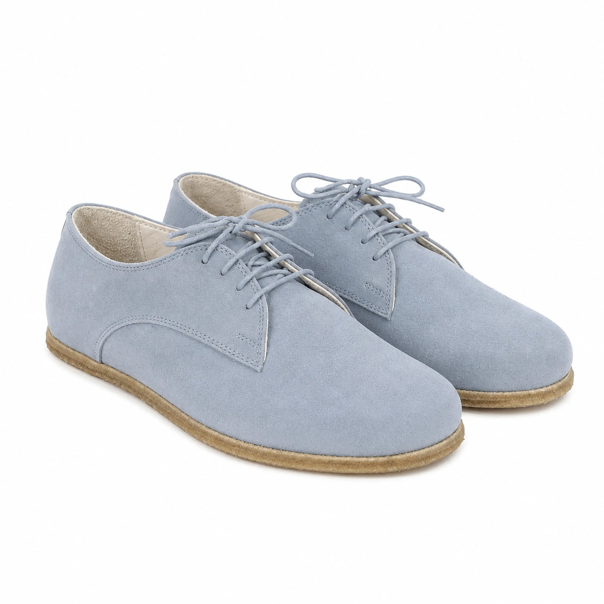 Suede Barefoot Oxford Shoes – Classic Sole — Leather Sole – Baby Blue