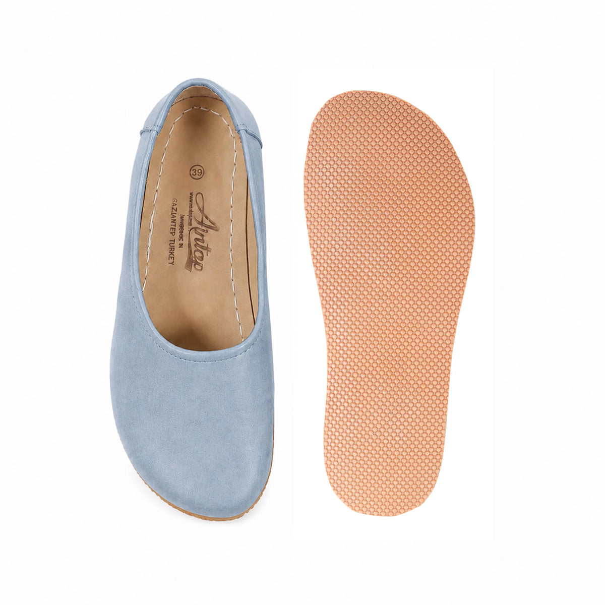 Suede Barefoot Ballet Shoes – Rubber Sole – Baby Blue