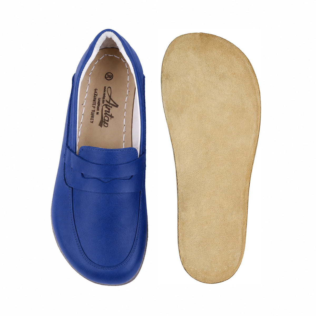 Smooth Barefoot Penny Loafer Shoes – Classic Sole — Leather Sole – Bright Blue