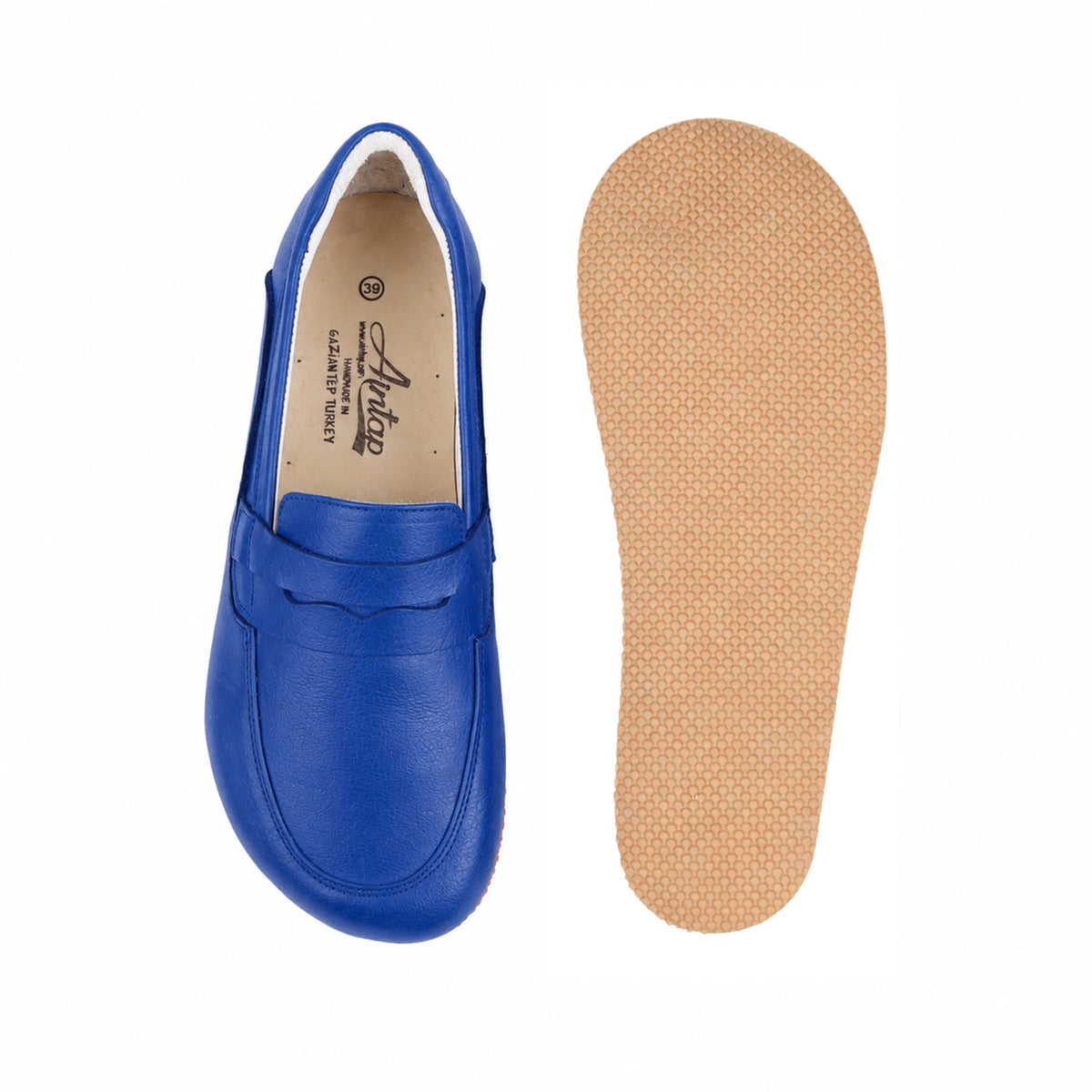 Smooth Barefoot Penny Loafer Shoes – Rubber Sole – Bright Blue