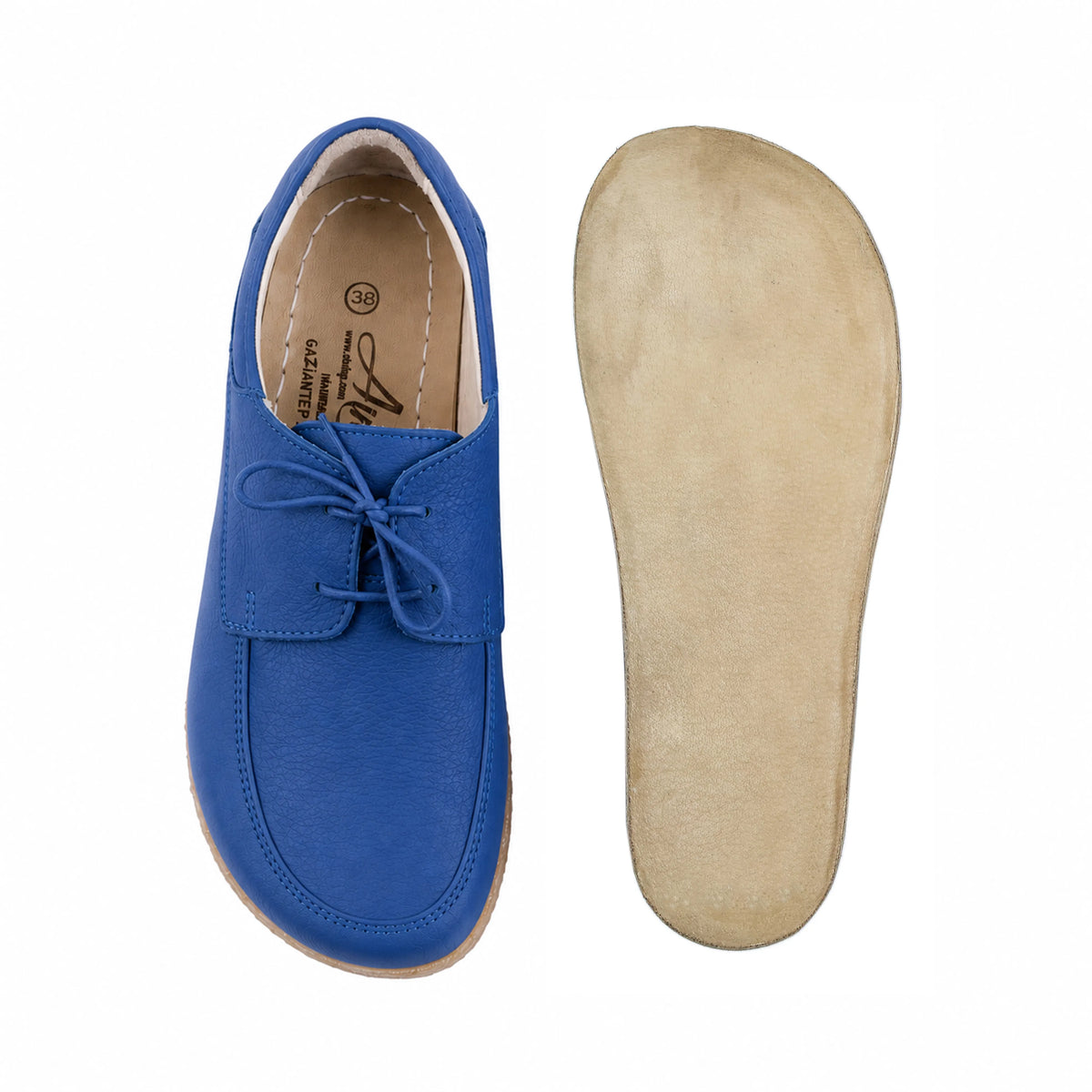 Smooth Barefoot Laces Penny Loafer Shoes – Classic Sole — Leather Sole – Bright Blue