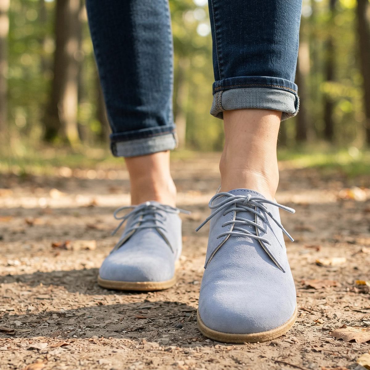 Suede Barefoot Oxford Shoes – Classic Sole — Leather Sole – Baby Blue