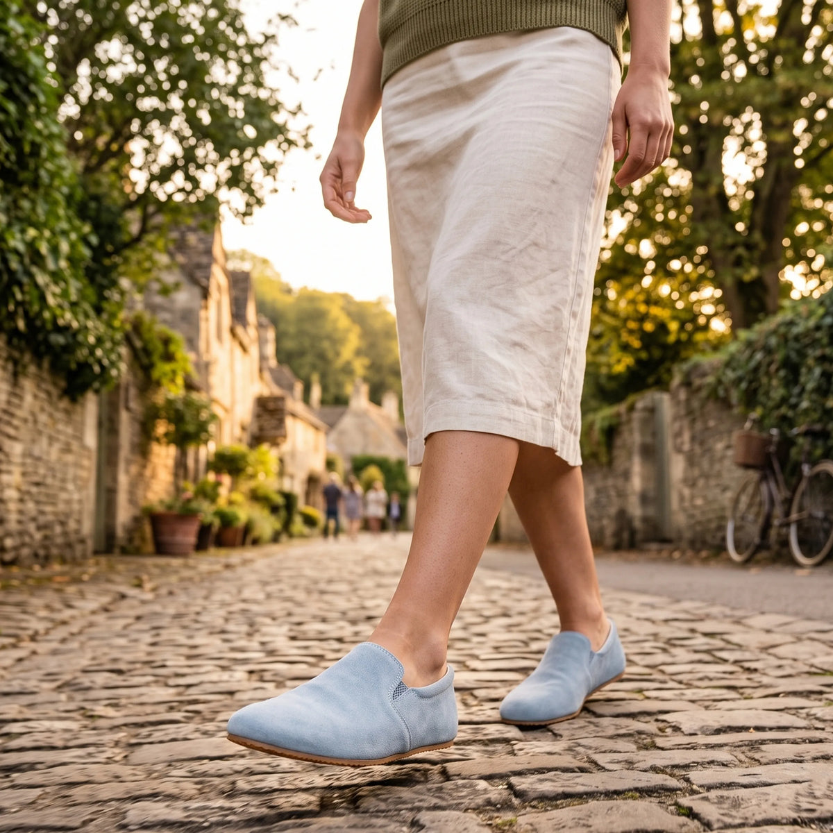 Suede Barefoot Slip-On Shoes – Rubber Sole – Baby Blue