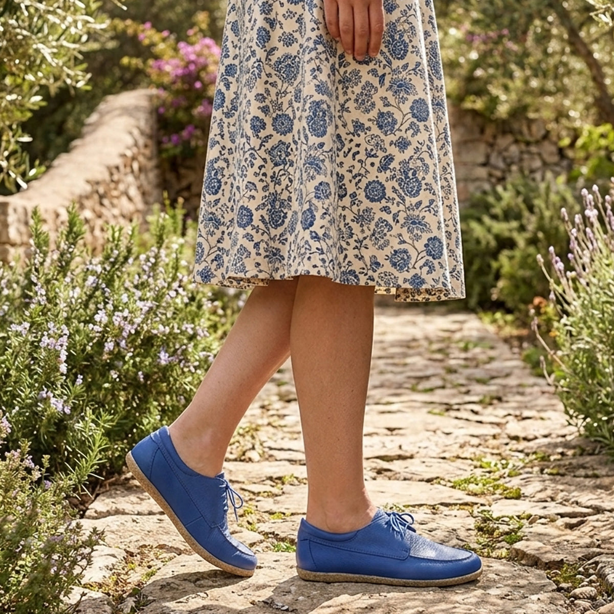 Smooth Barefoot Laces Penny Loafer Shoes – Classic Sole — Leather Sole – Bright Blue