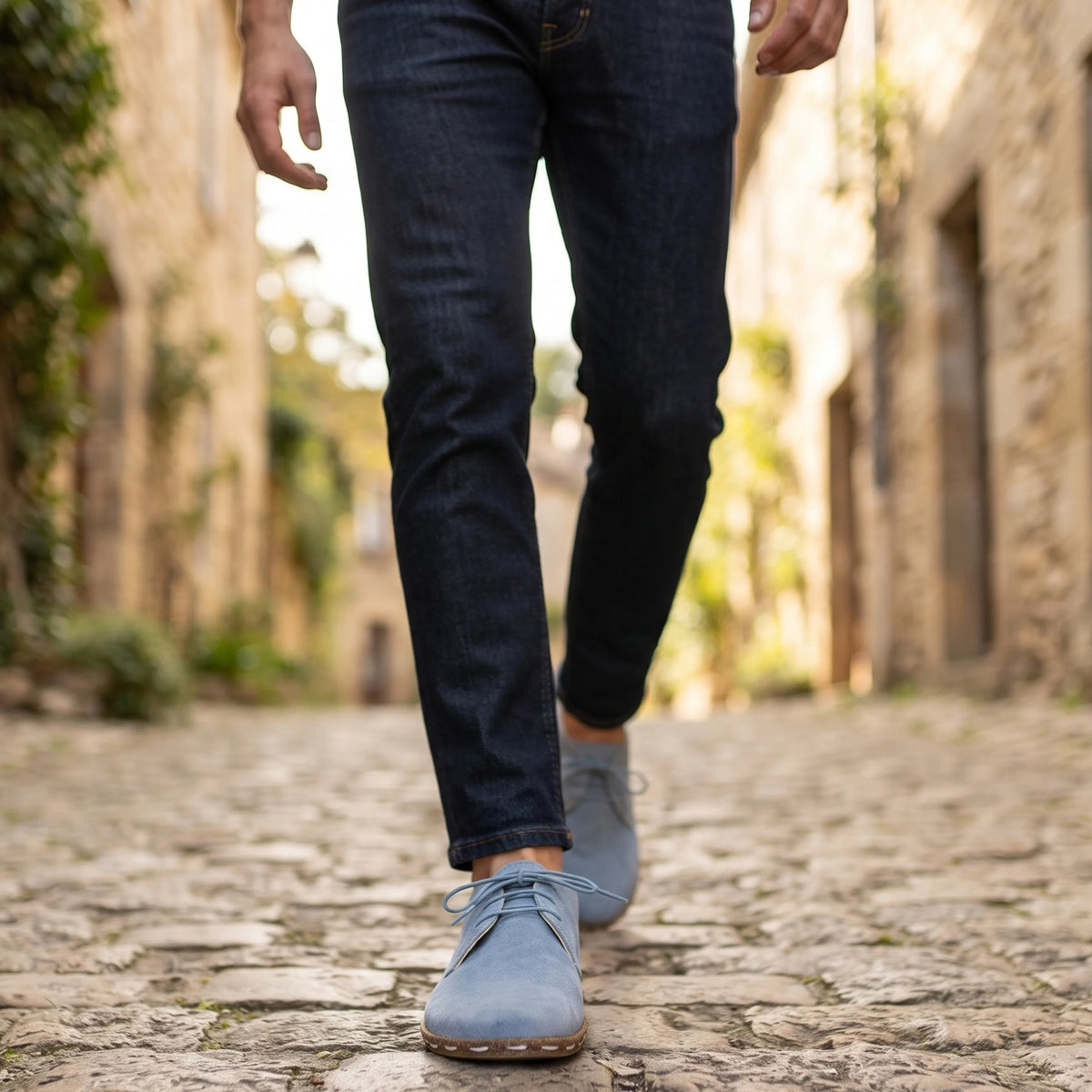 Suede Barefoot Oxford Shoes — Leather Sole – Baby Blue