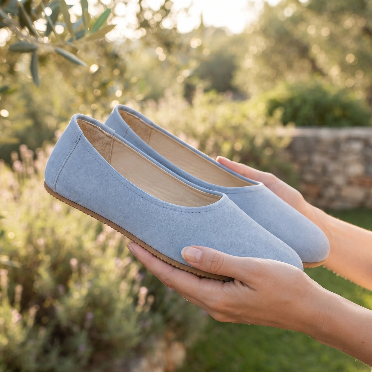 Suede Barefoot Ballet Shoes – Rubber Sole – Baby Blue