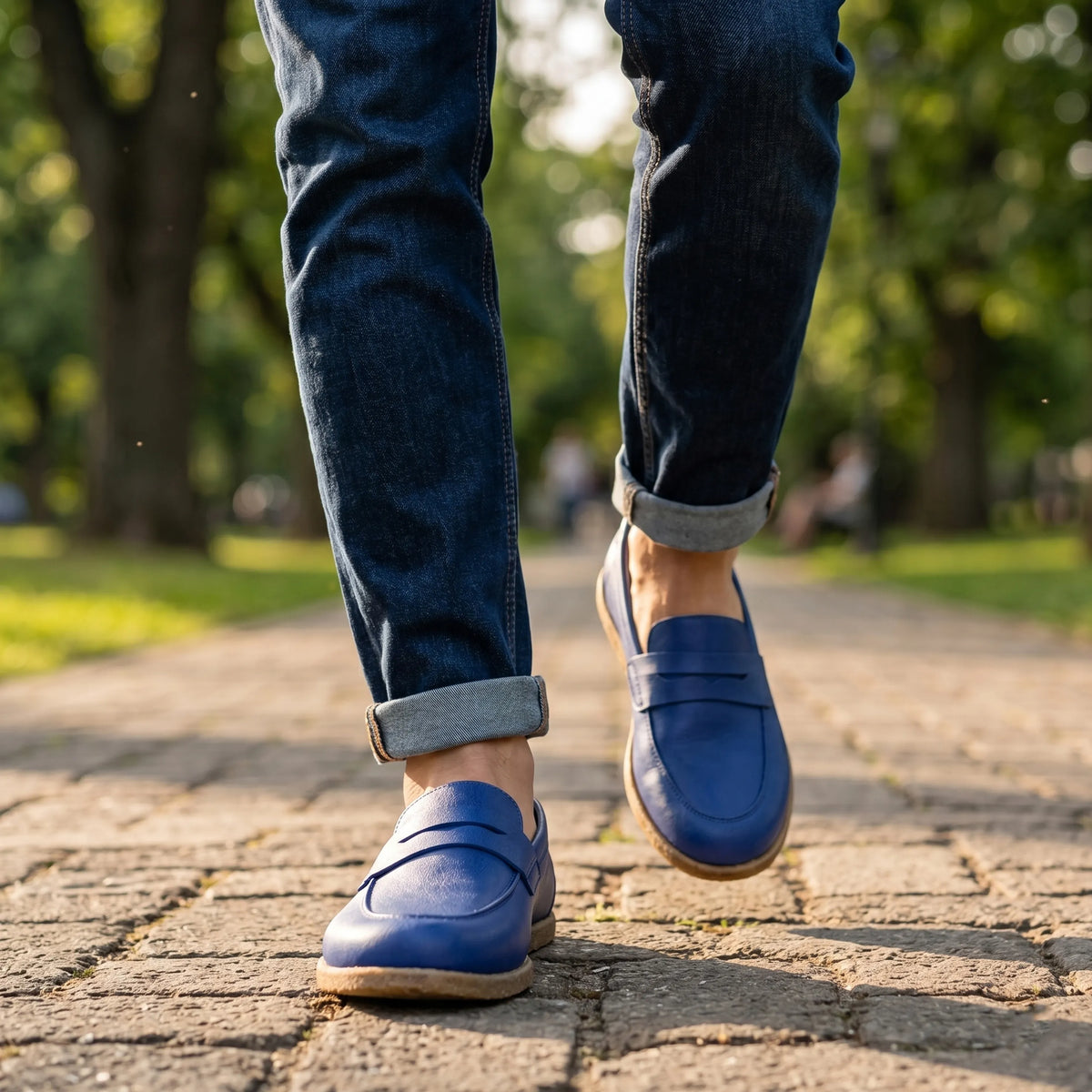 Smooth Barefoot Penny Loafer Shoes – Classic Sole — Leather Sole – Bright Blue