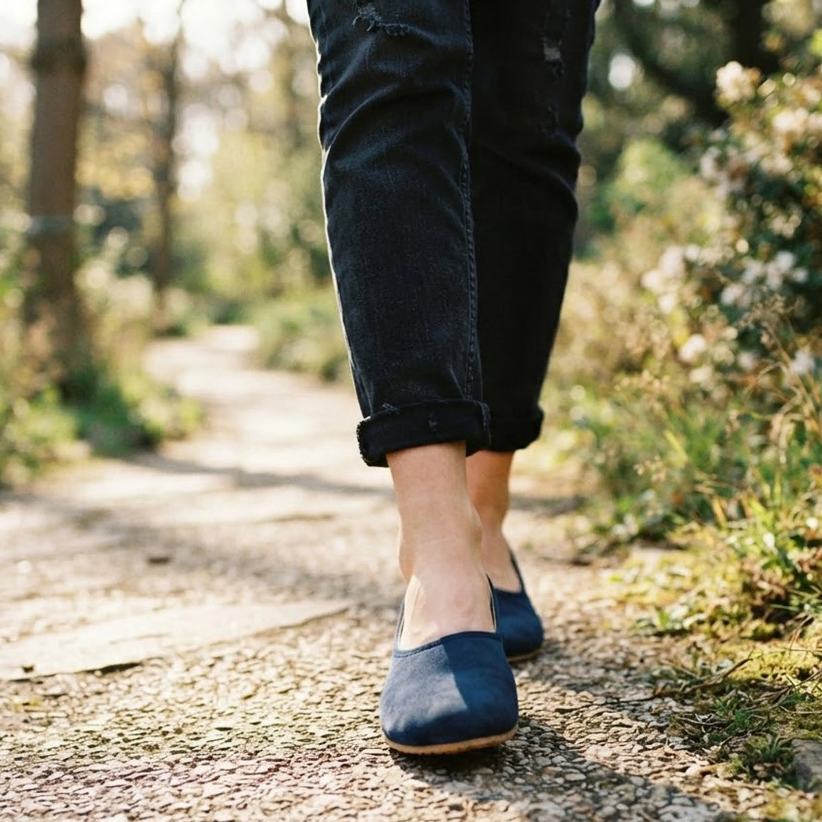 Suede Barefoot Ballet Shoes – Rubber Sole – Navy Blue