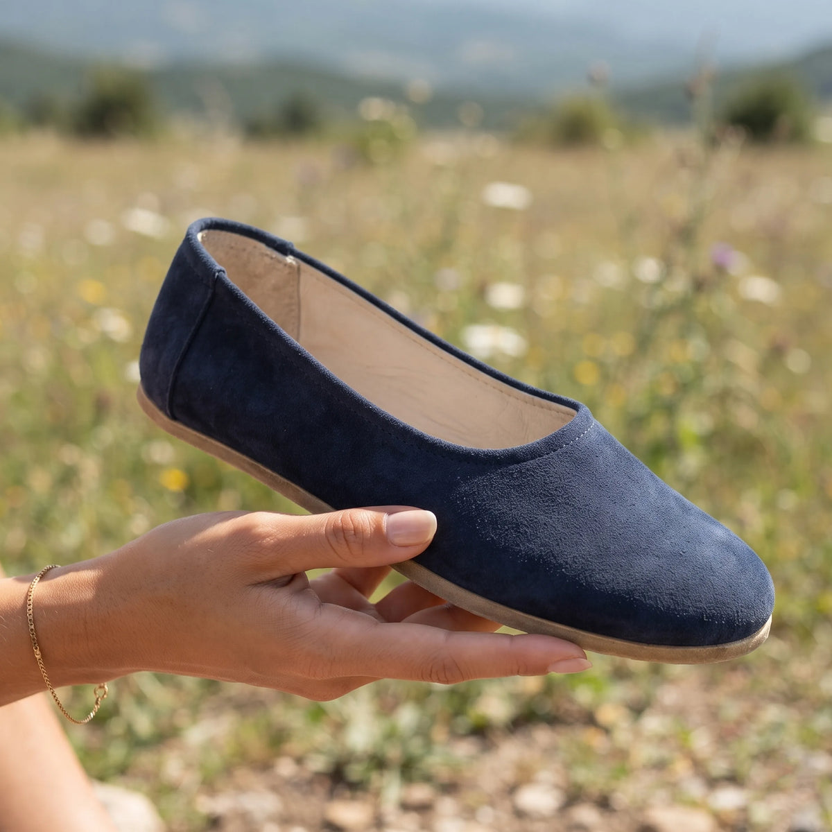 Suede Barefoot Ballet Shoes – Classic Sole — Leather Sole – Navy Blue