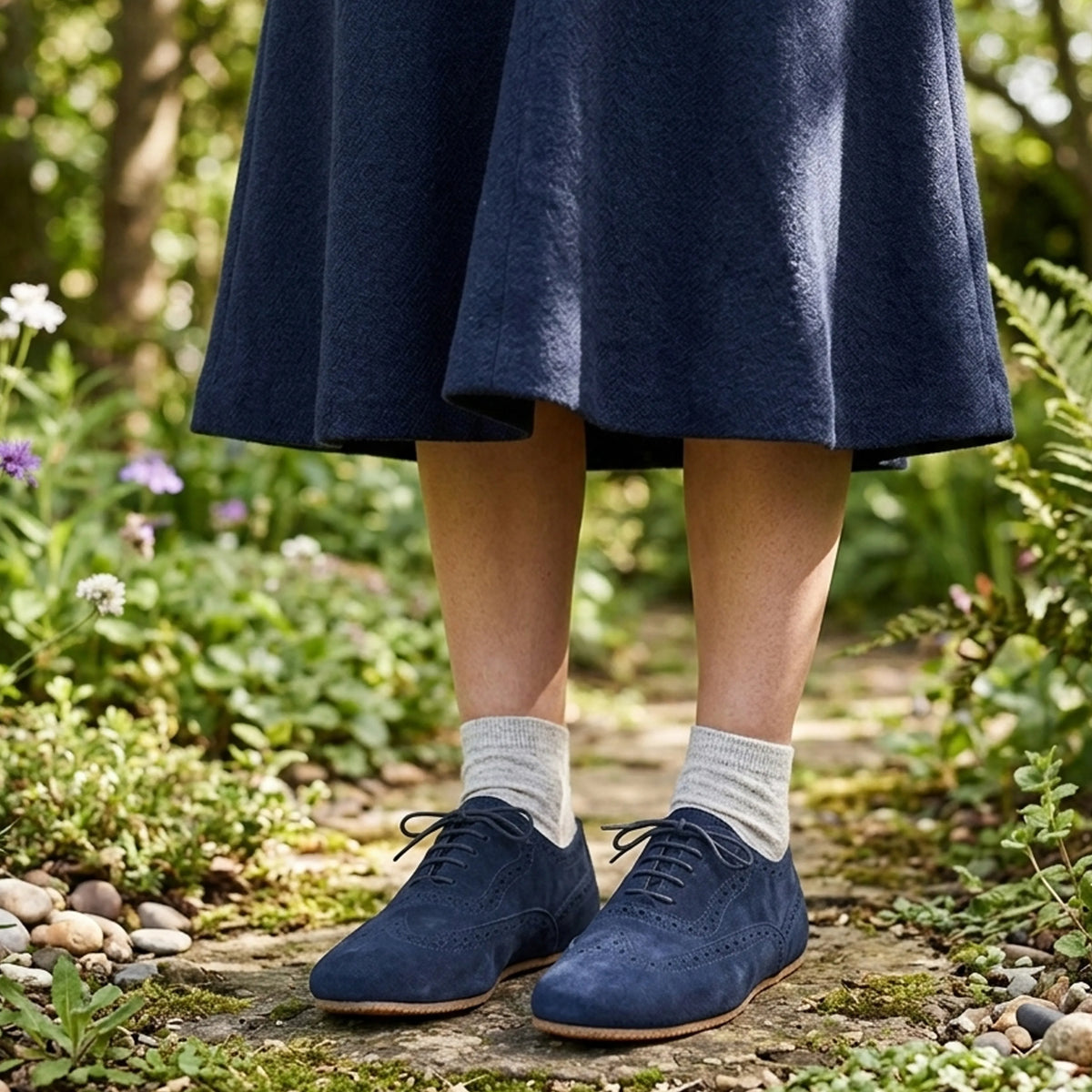 Suede Barefoot Moccasin Shoes – Rubber Sole – Navy Blue