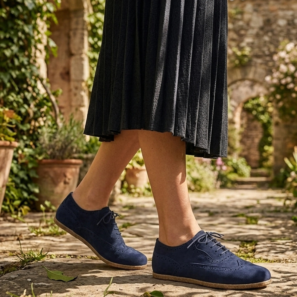 Suede Barefoot Moccasin Shoes – Classic Sole — Leather Sole – Navy Blue