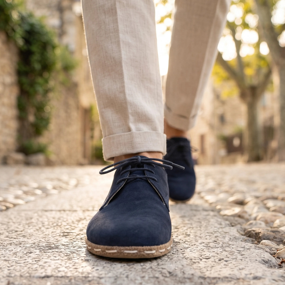 Suede Barefoot Oxford Shoes — Leather Sole – Navy Blue