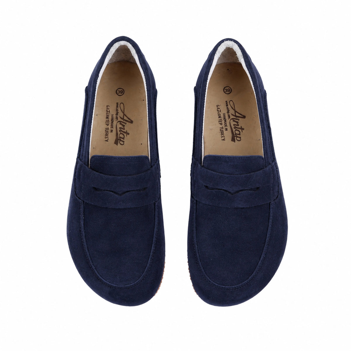 Suede Barefoot Penny Loafer Shoes – Rubber Sole – Navy Blue