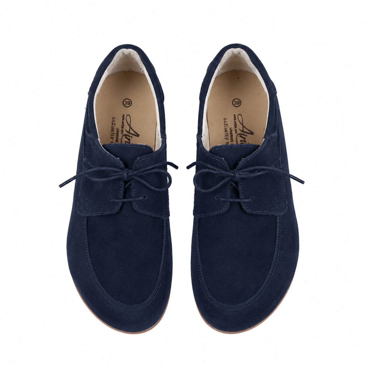 Suede Barefoot Laces Penny Loafer Shoes – Rubber Sole – Navy Blue