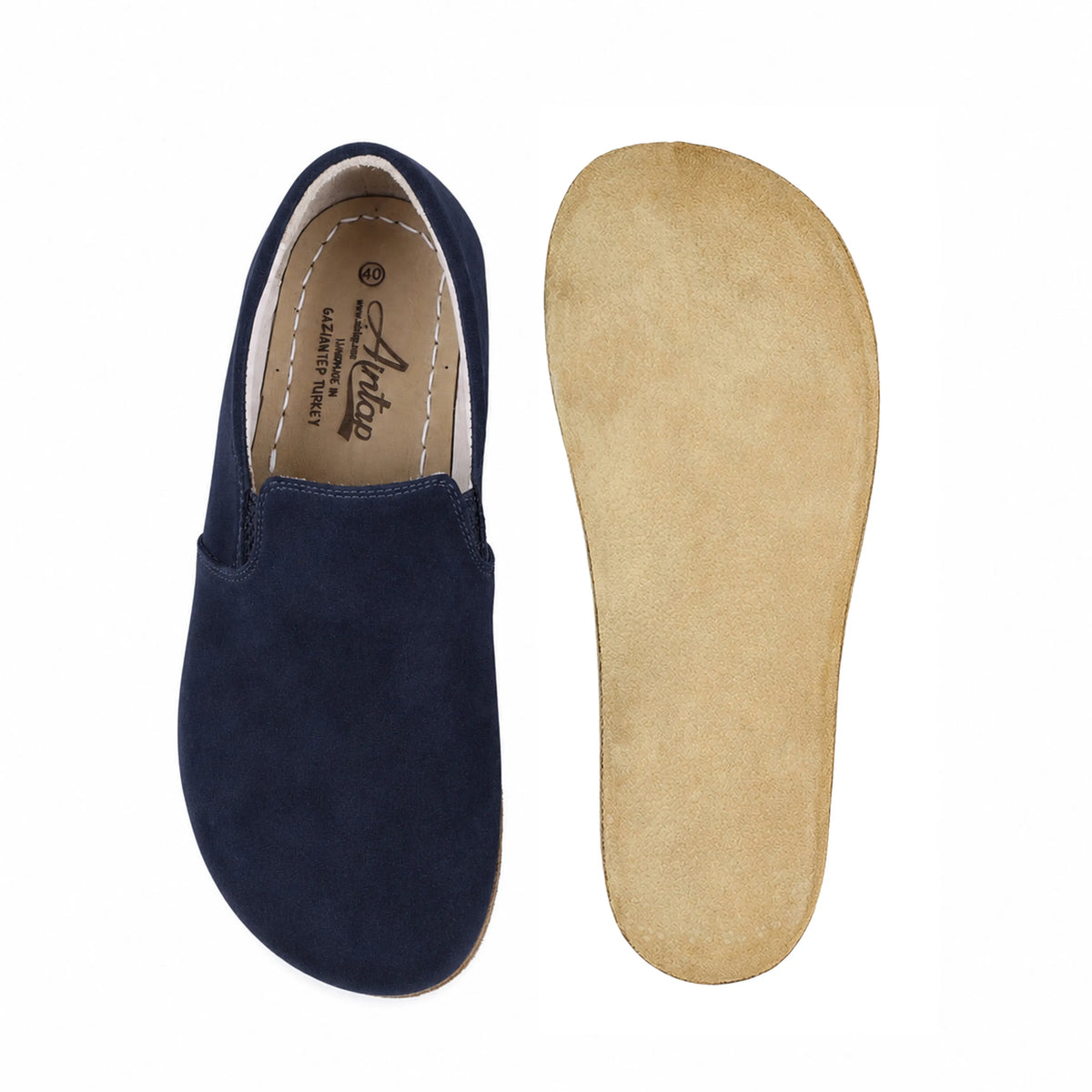 Suede Barefoot Slip-On Shoes – Classic Sole — Leather Sole – Navy Blue