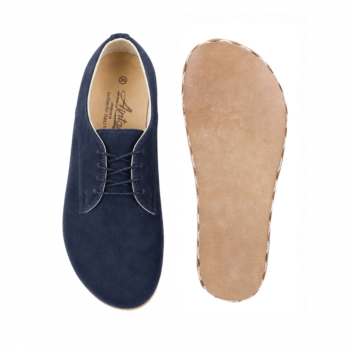 Suede Barefoot Oxford Shoes — Leather Sole – Navy Blue