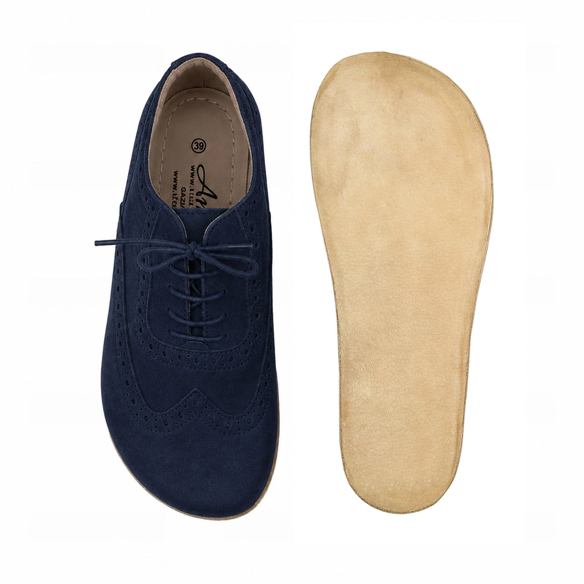Suede Barefoot Moccasin Shoes – Classic Sole — Leather Sole – Navy Blue