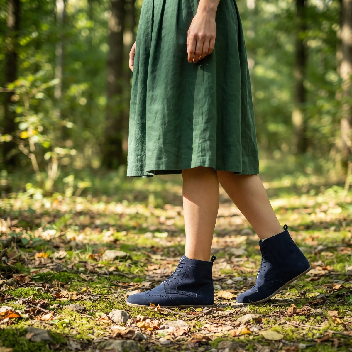 Suede Barefoot Moccasin Boots Shoes – Classic Sole — Leather Sole – Navy Blue