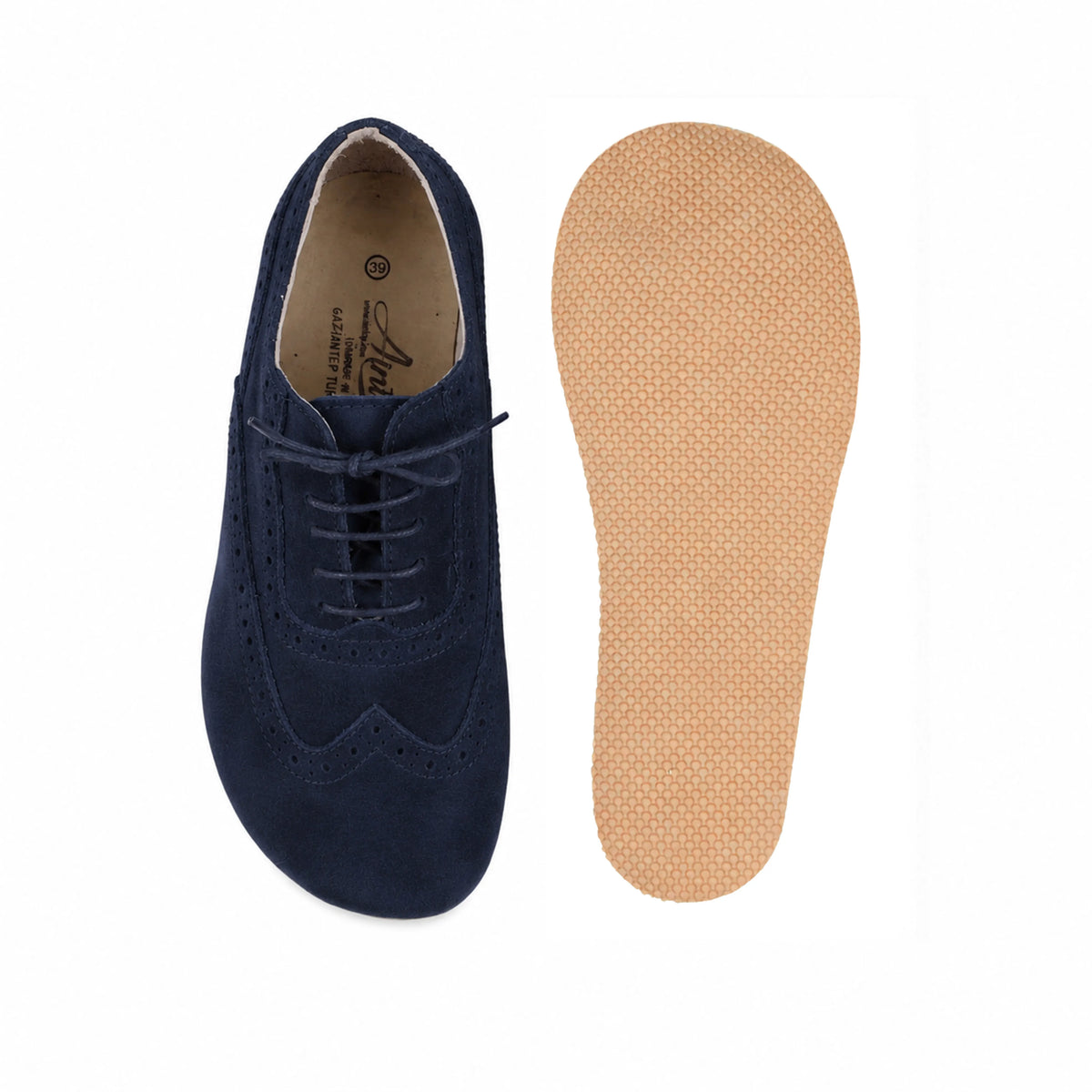 Suede Barefoot Moccasin Shoes – Rubber Sole – Navy Blue
