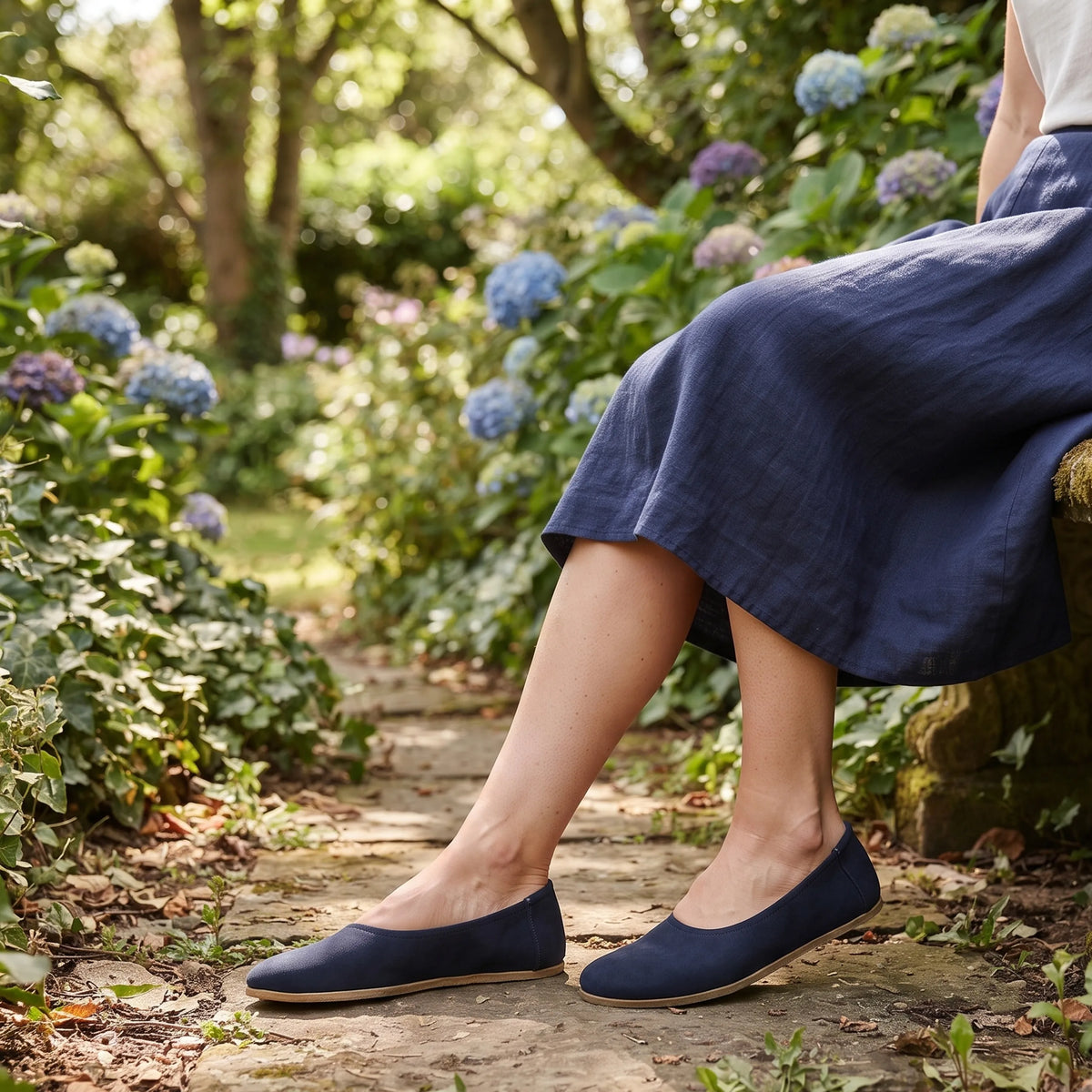 Suede Barefoot Ballet Shoes – Classic Sole — Leather Sole – Navy Blue