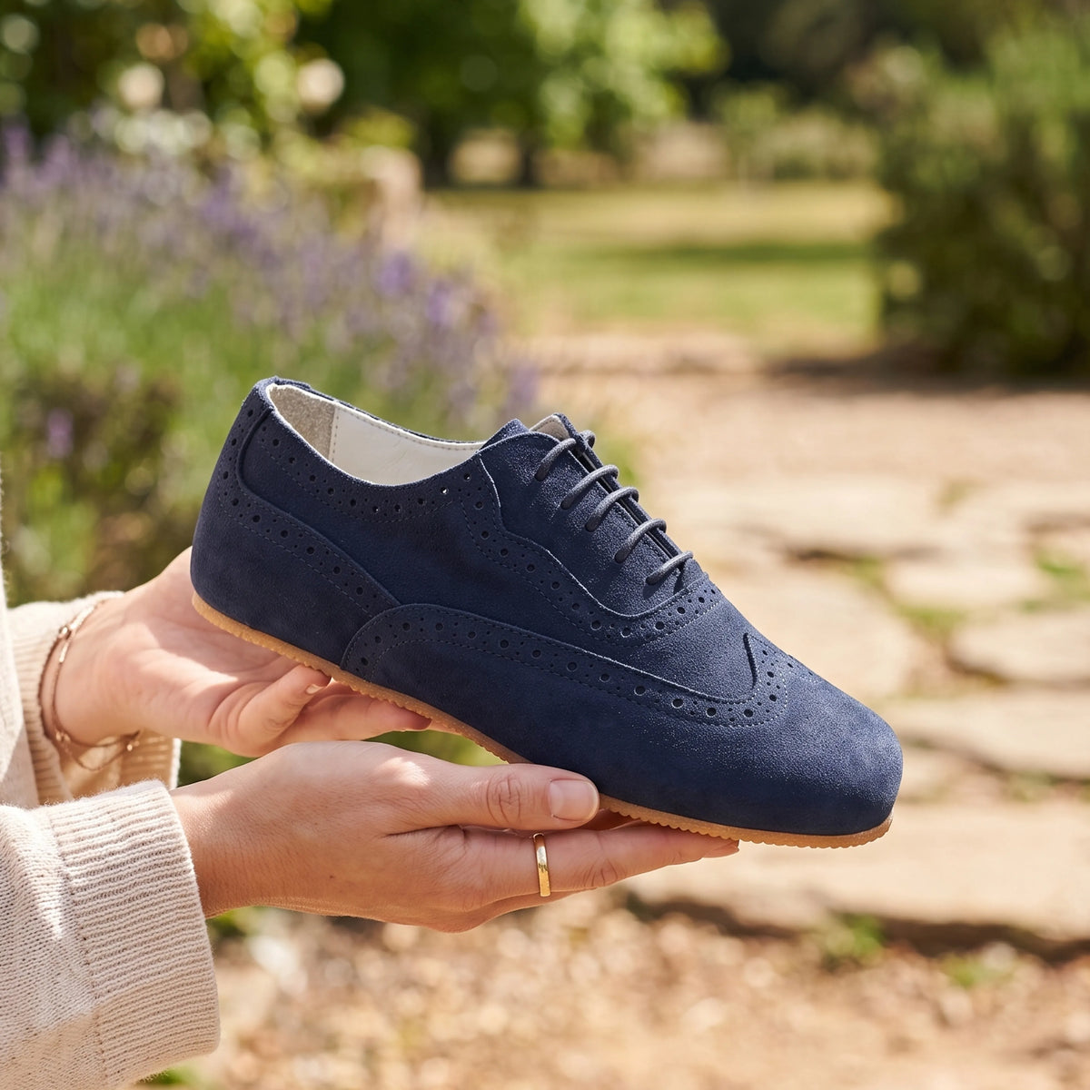 Suede Barefoot Moccasin Shoes – Rubber Sole – Navy Blue
