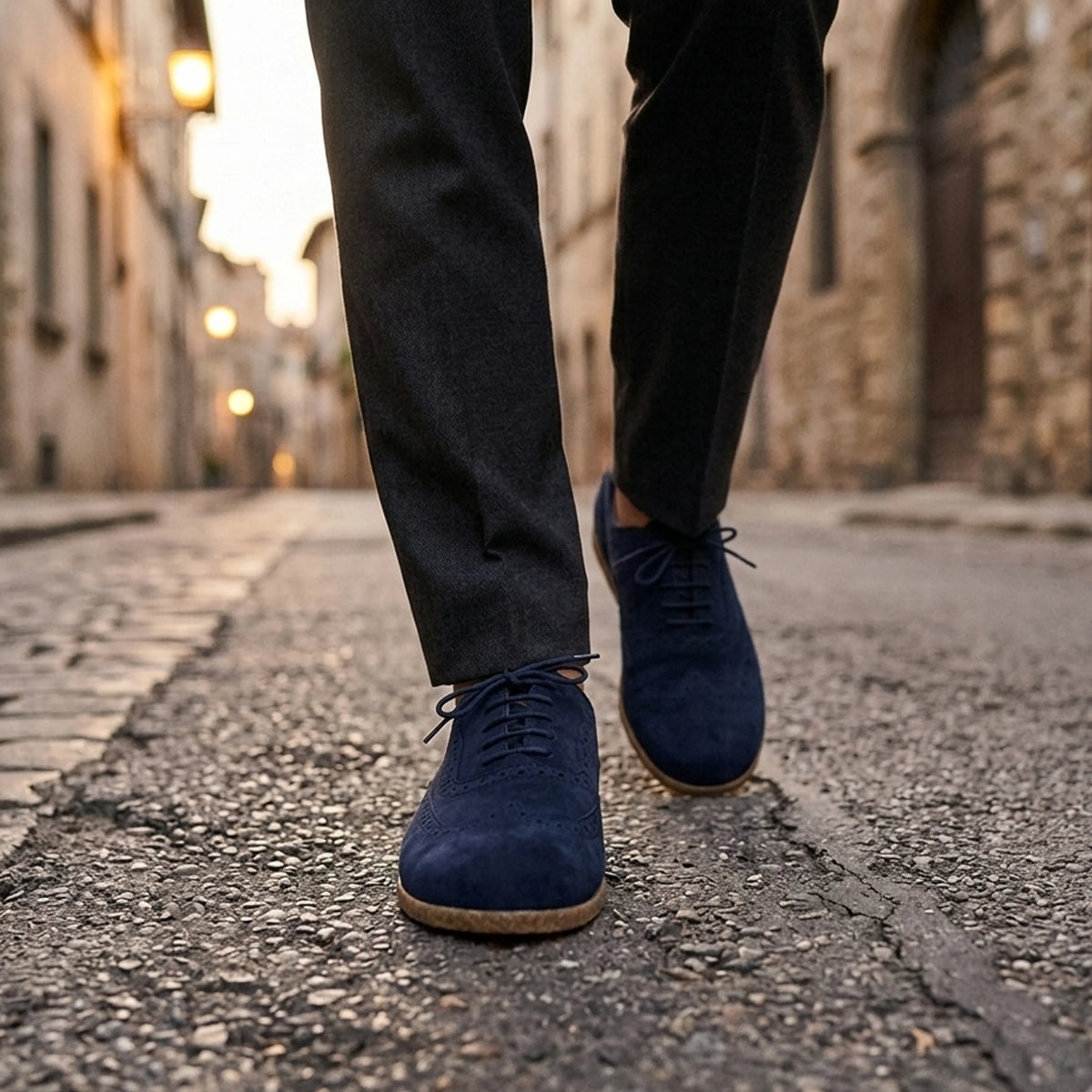 Suede Barefoot Moccasin Shoes – Classic Sole — Leather Sole – Navy Blue