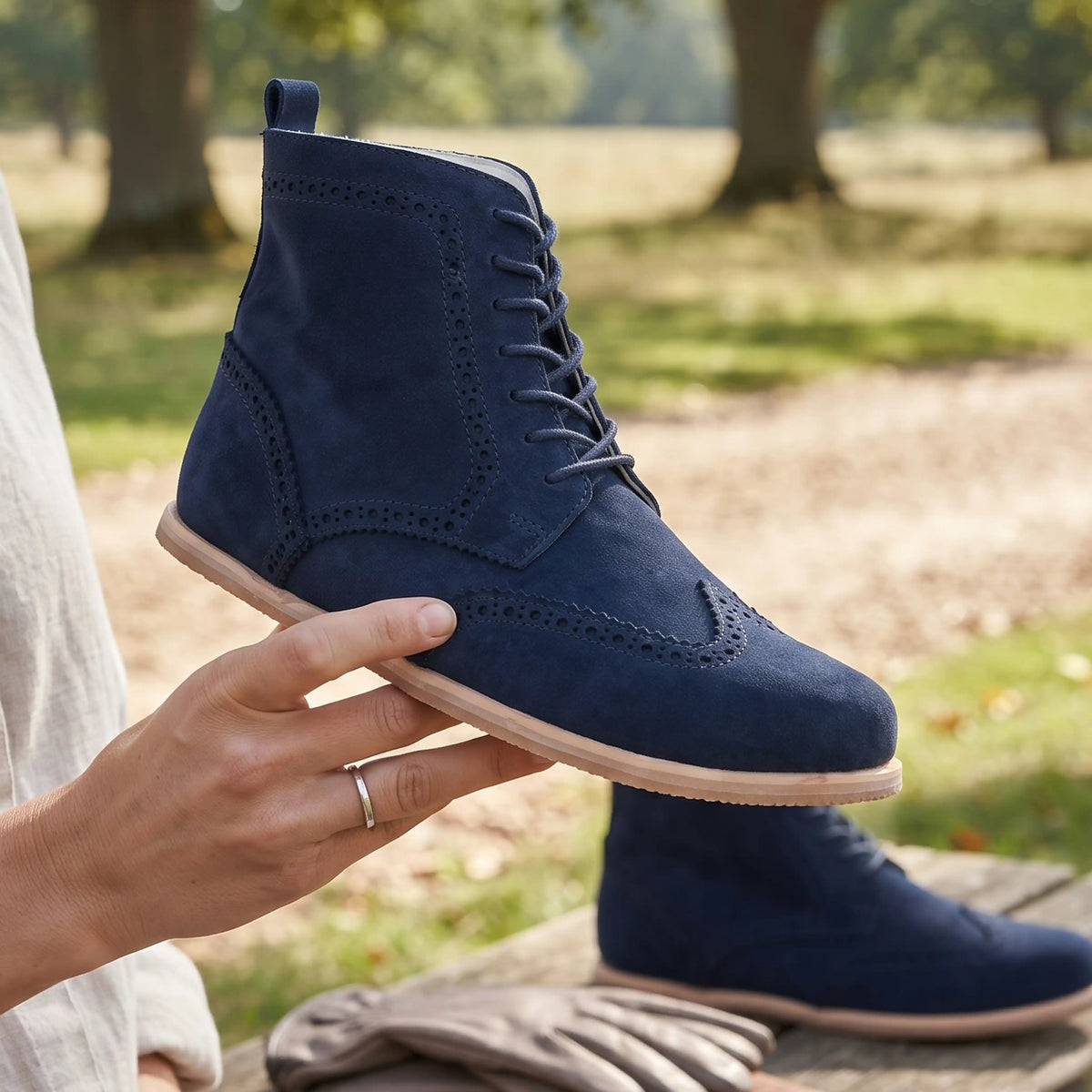 Suede Barefoot Moccasin Boots Shoes – Eva Outsole – Navy Blue