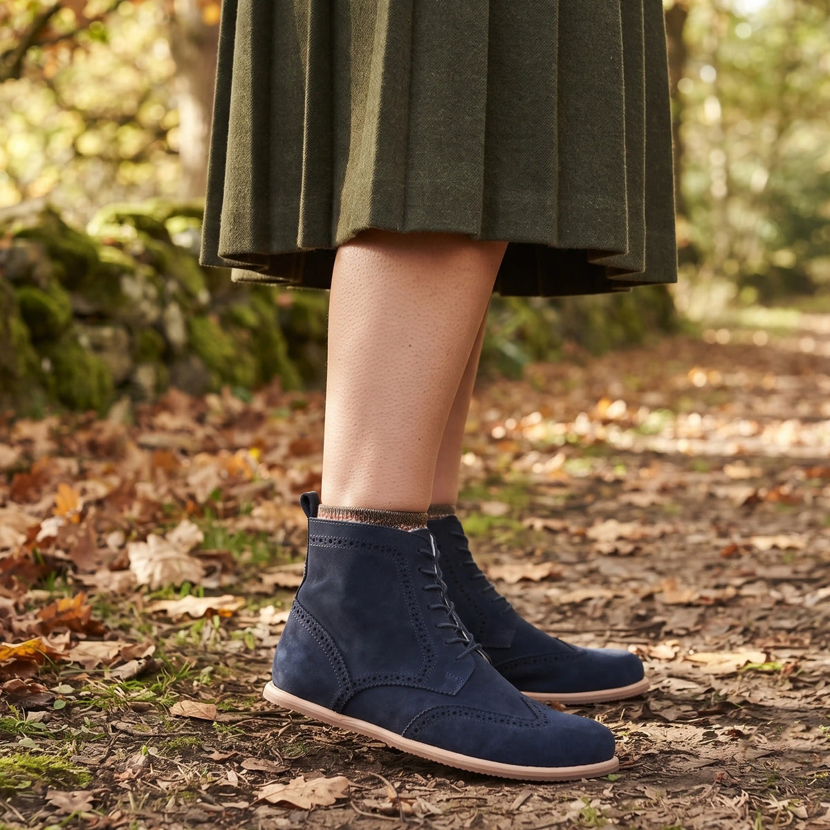 Suede Barefoot Moccasin Boots Shoes – Eva Outsole – Navy Blue