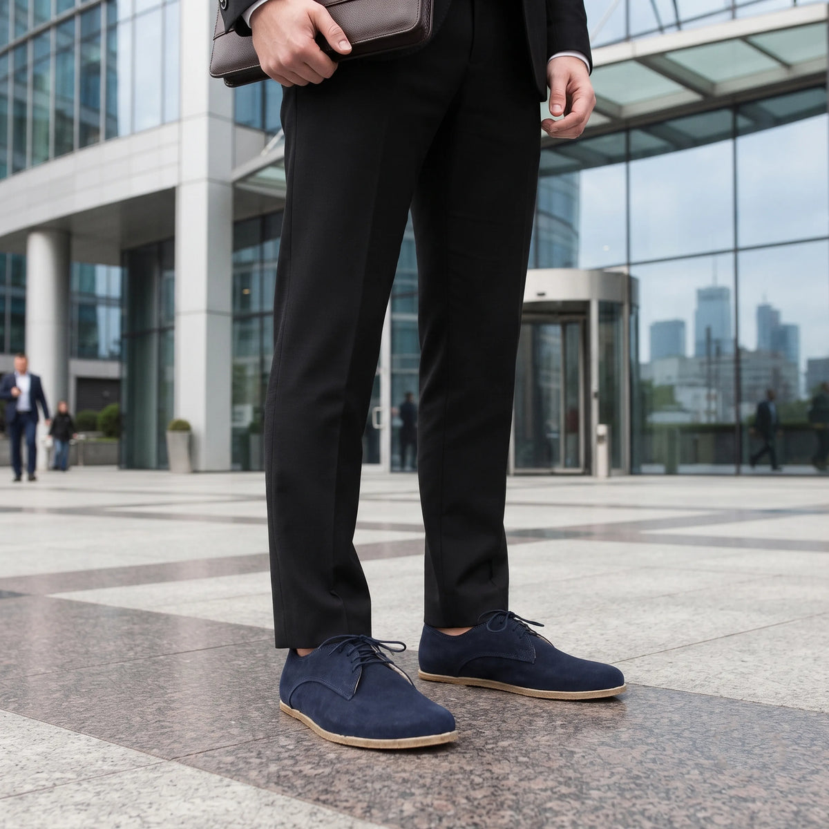 Suede Barefoot Oxford Shoes – Classic Sole — Leather Sole – Navy Blue