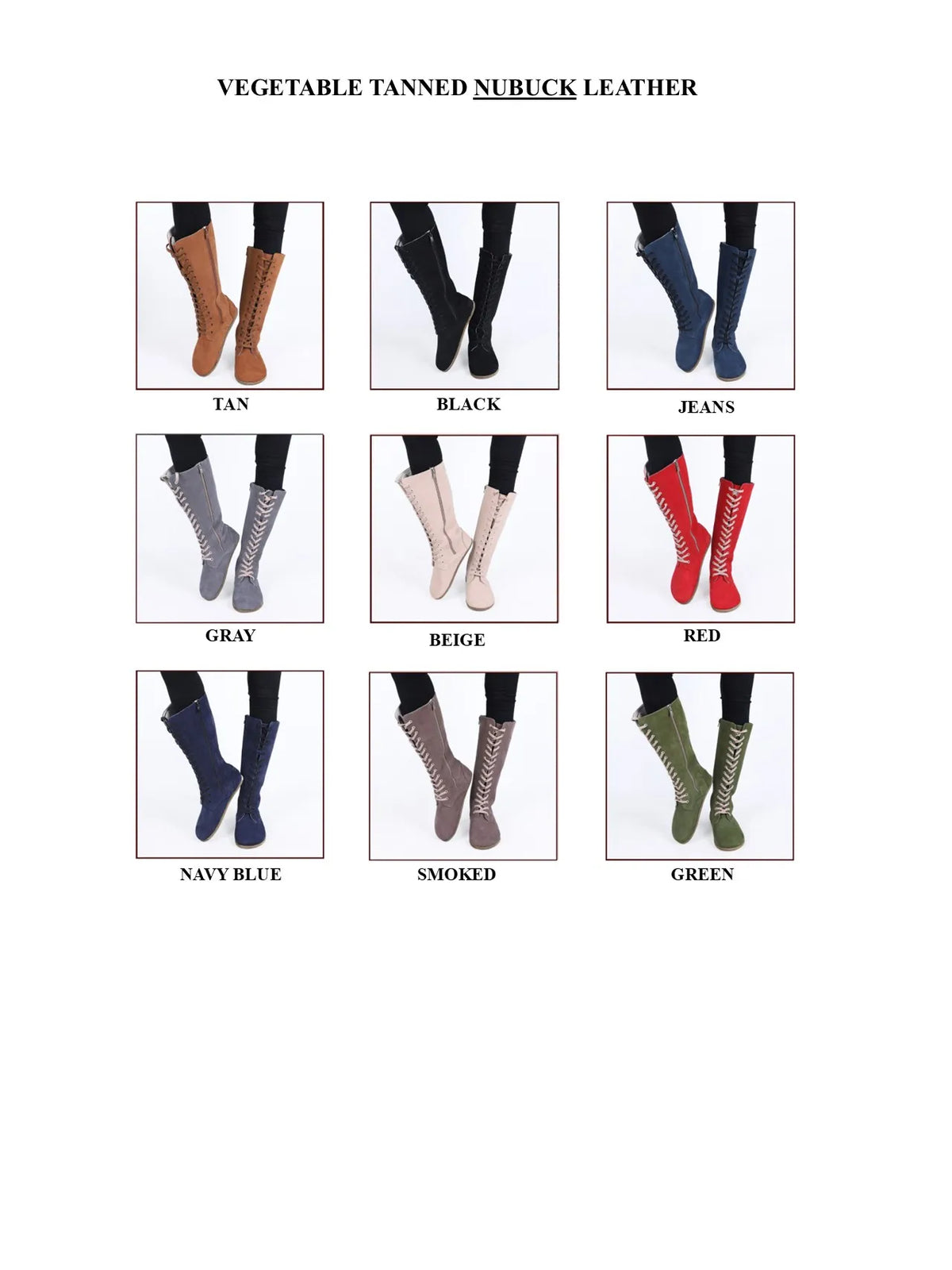 Nubuck Barefoot Laces Knee Boots Shoes – Classic Sole — Leather Sole – Cream