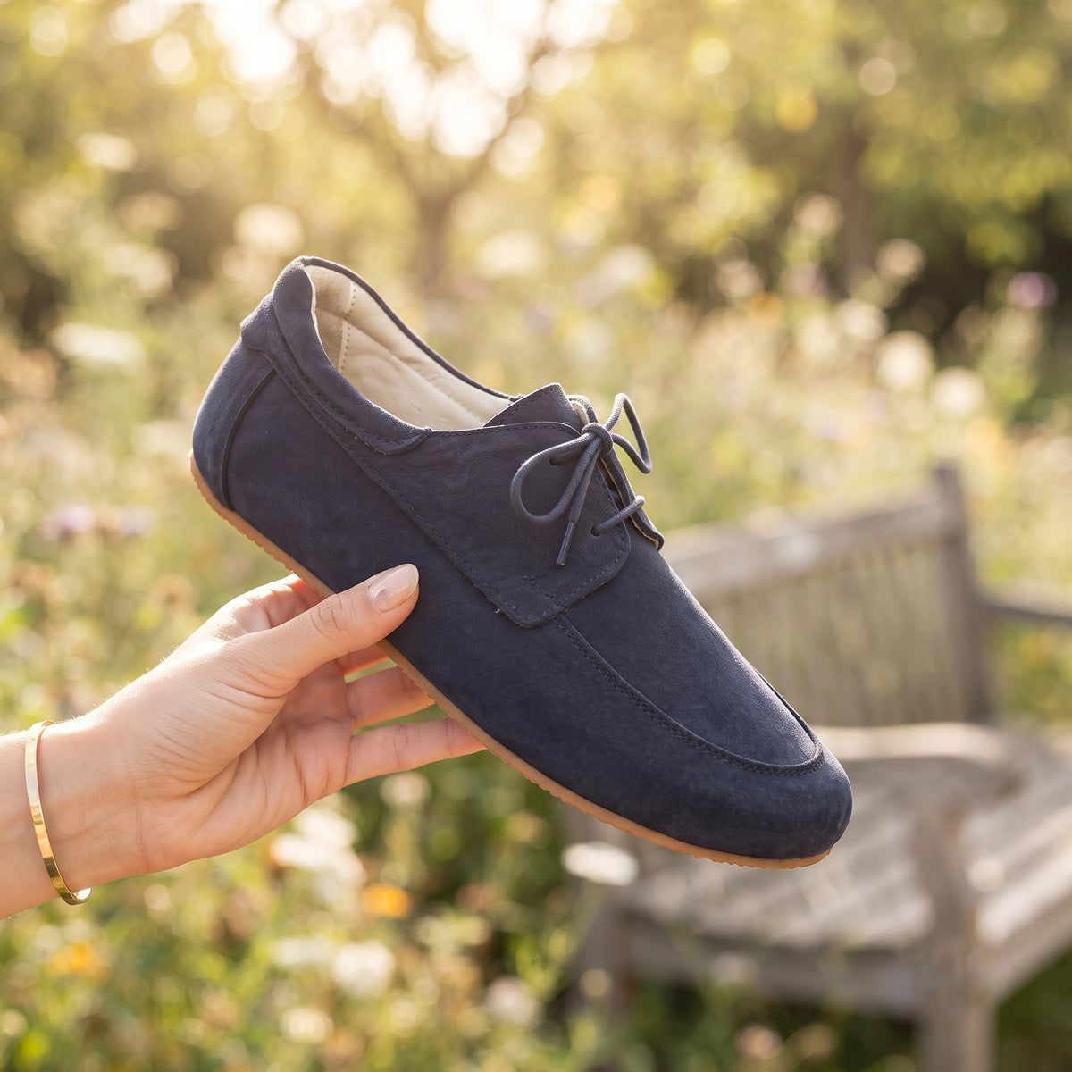 Nubuck Barefoot Laces Penny Loafer Shoes – Rubber Sole – Navy Blue