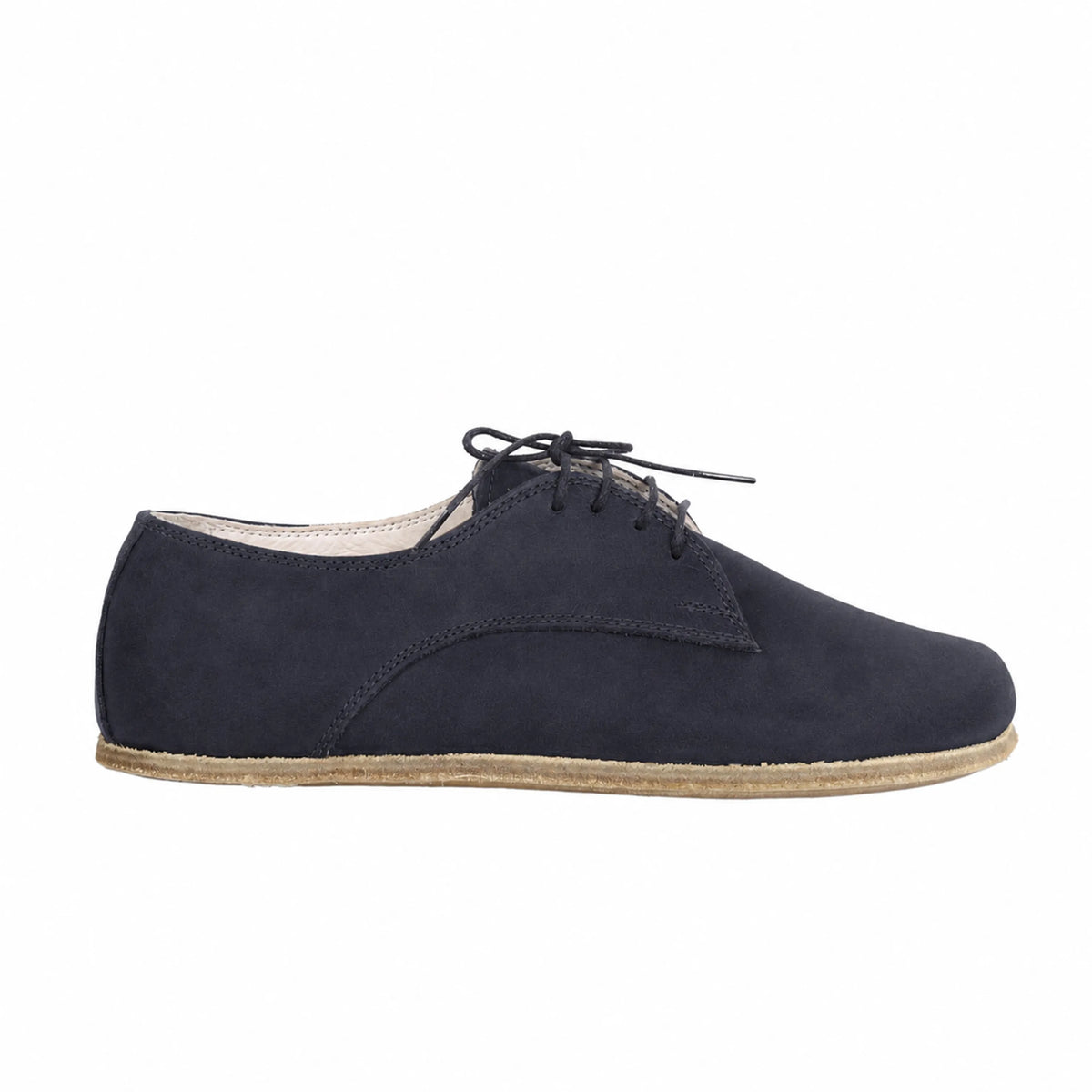 Nubuck Barefoot Oxford Shoes – Classic Sole — Leather Sole – Navy Blue