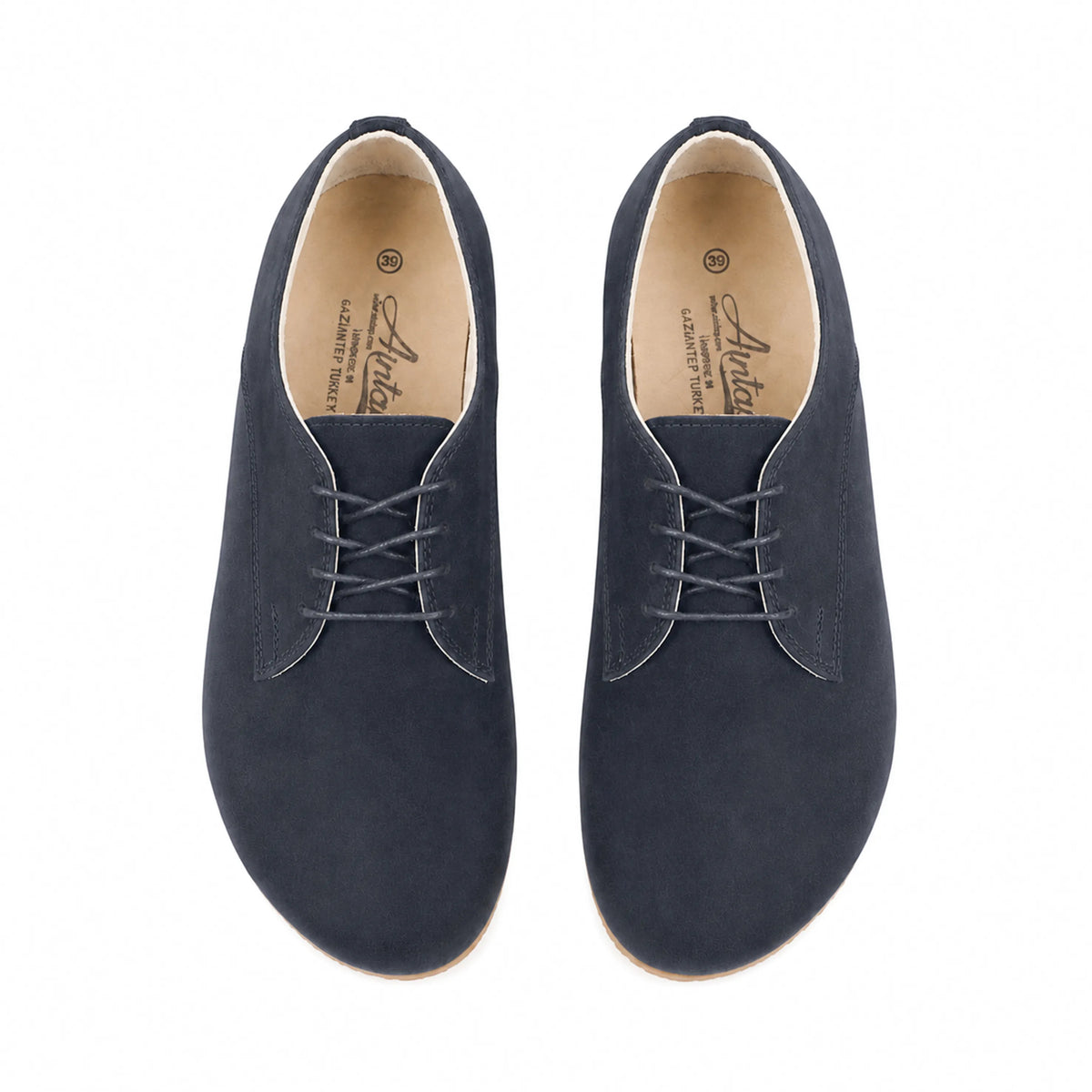 Nubuck Barefoot Oxford Shoes — Leather Sole – Navy Blue